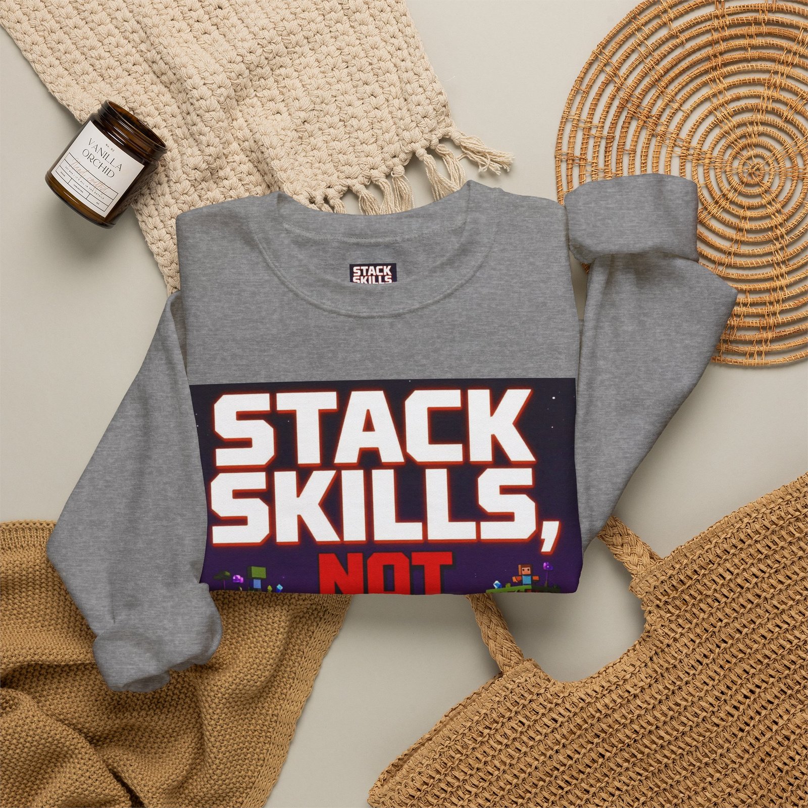 Crewneck Sweatshirt — "Stack Skills, Not Excuses" Motivational Gamer Graphic - Image 32