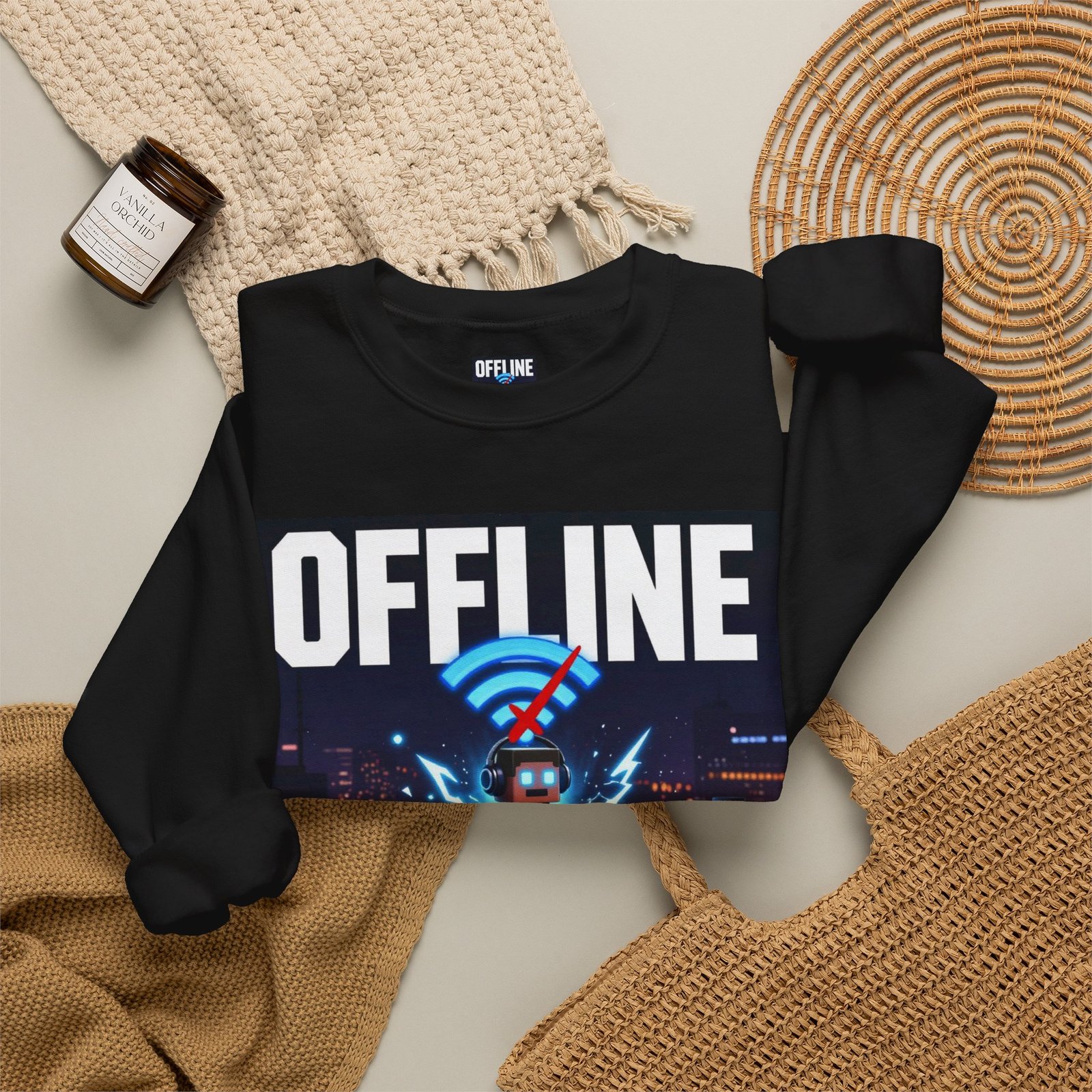 Crewneck Sweatshirt — “Offline But Still Charged” Gamer Graphic - Image 20