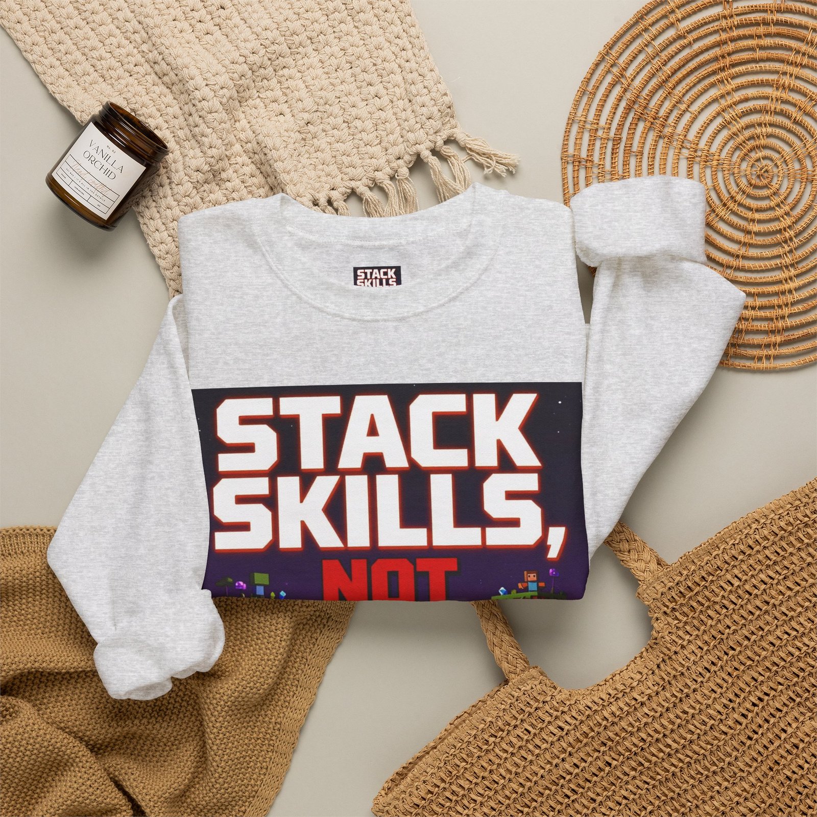 Crewneck Sweatshirt — "Stack Skills, Not Excuses" Motivational Gamer Graphic - Image 8