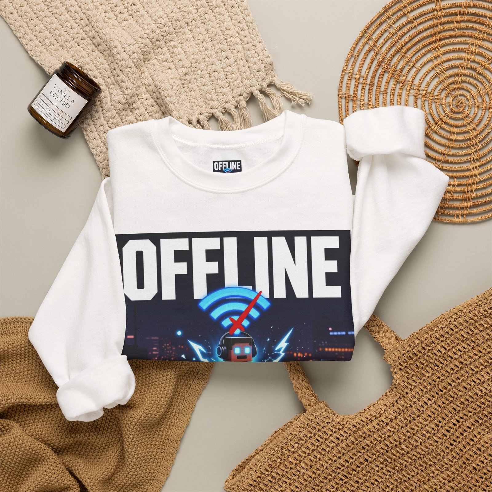 Crewneck Sweatshirt — “Offline But Still Charged” Gamer Graphic - Image 4