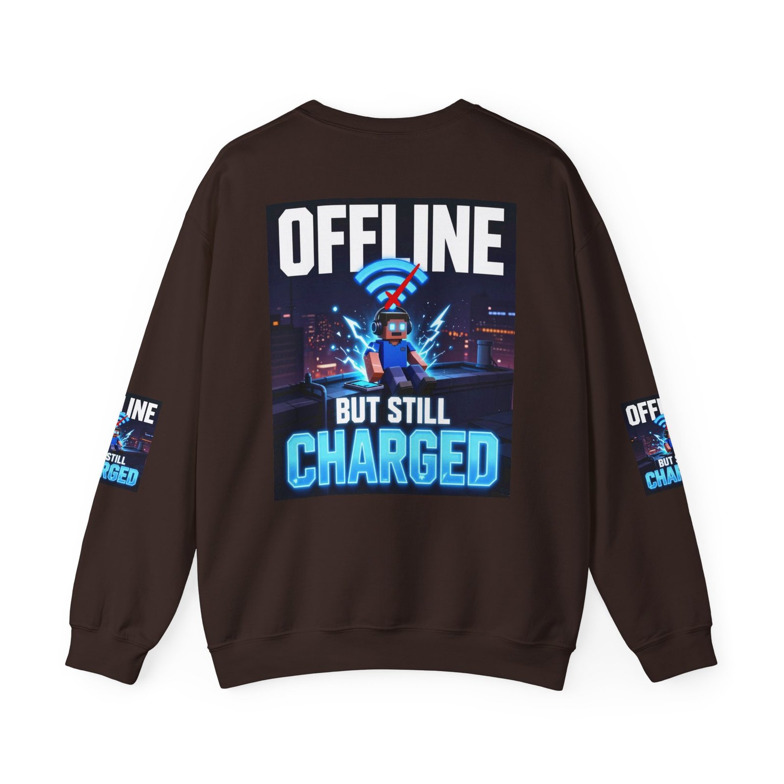 Crewneck Sweatshirt — “Offline But Still Charged” Gamer Graphic - Image 26