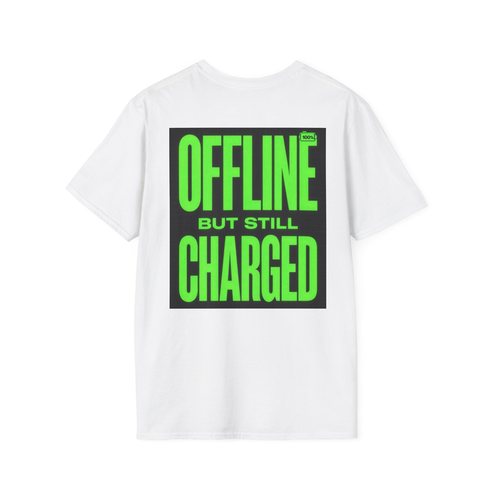 Offline But Still Charged T-Shirt — Neon Green Graphic Tee - Image 4