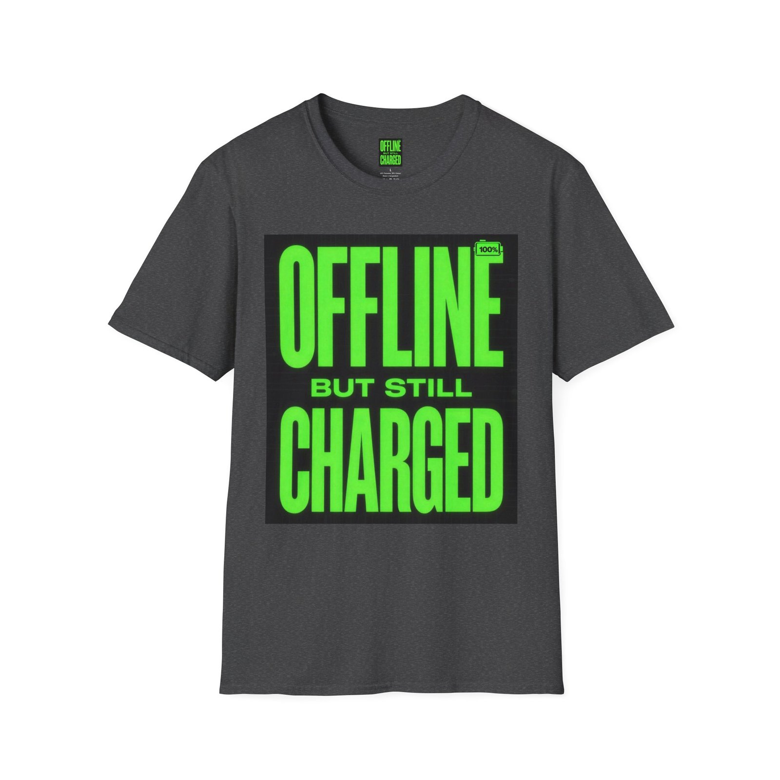 Offline But Still Charged T-Shirt — Neon Green Graphic Tee - Image 27