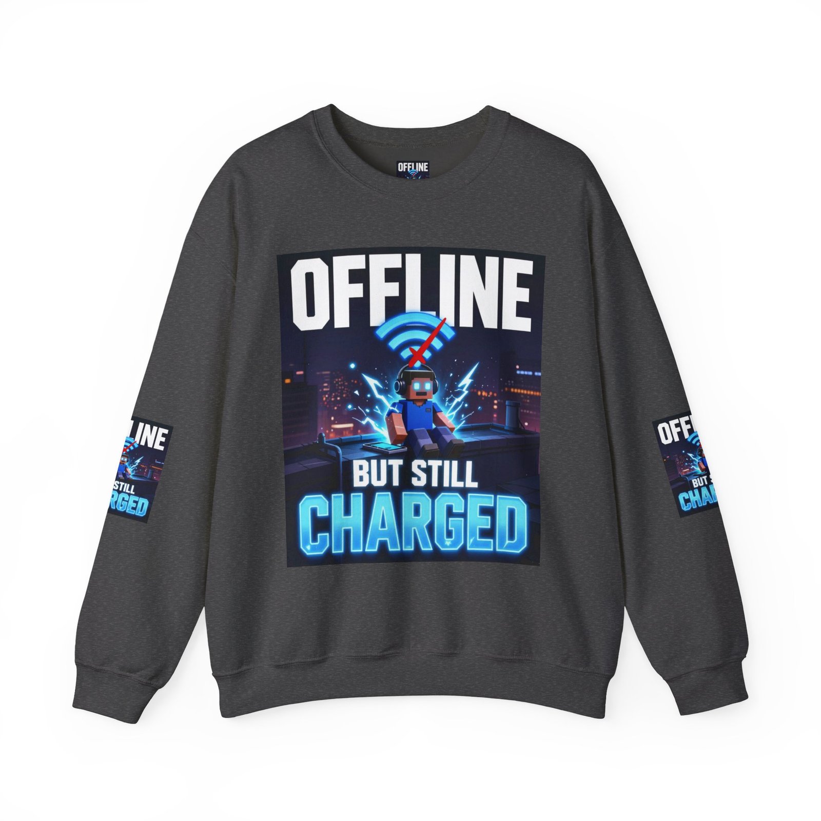Crewneck Sweatshirt — “Offline But Still Charged” Gamer Graphic - Image 33