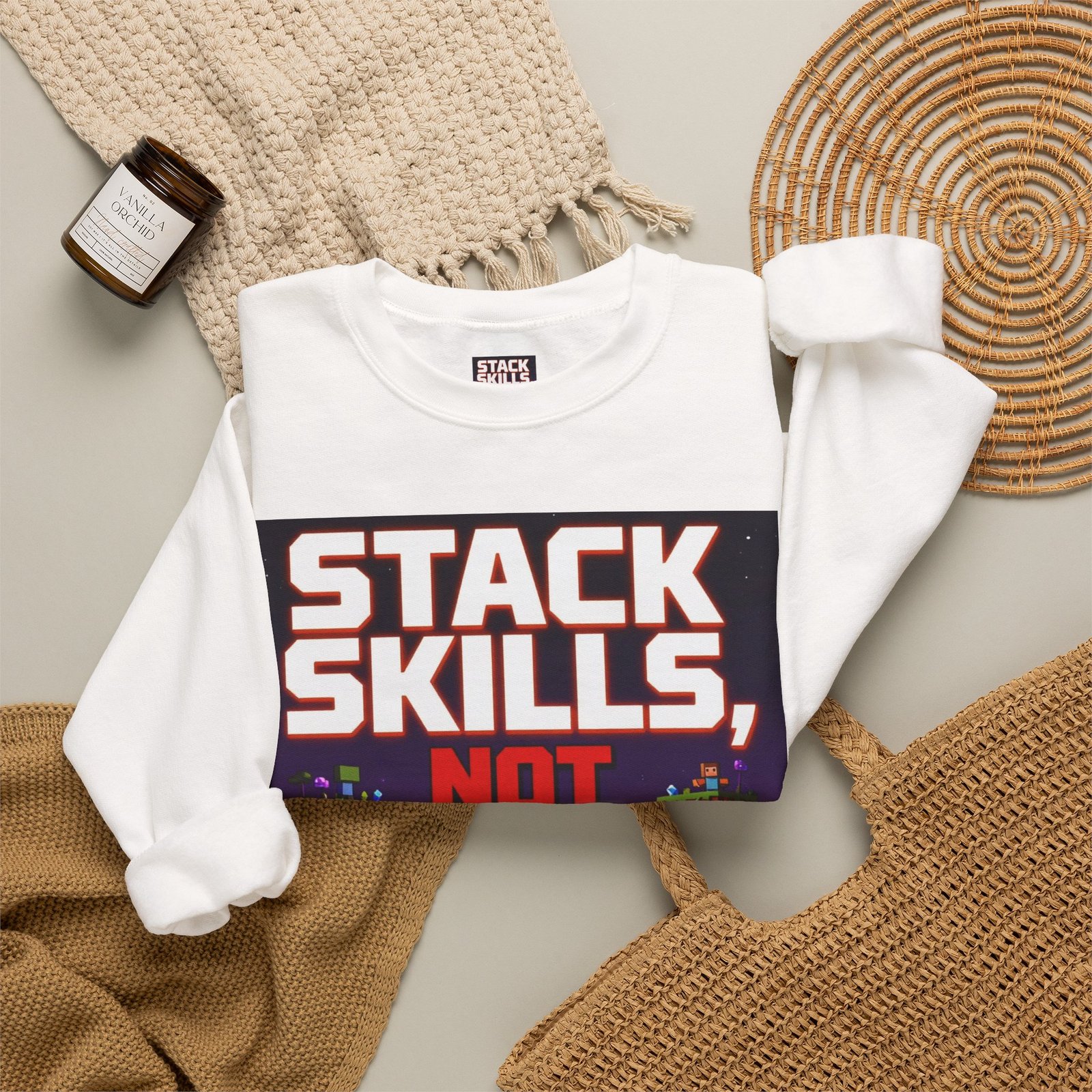 Crewneck Sweatshirt — "Stack Skills, Not Excuses" Motivational Gamer Graphic - Image 4