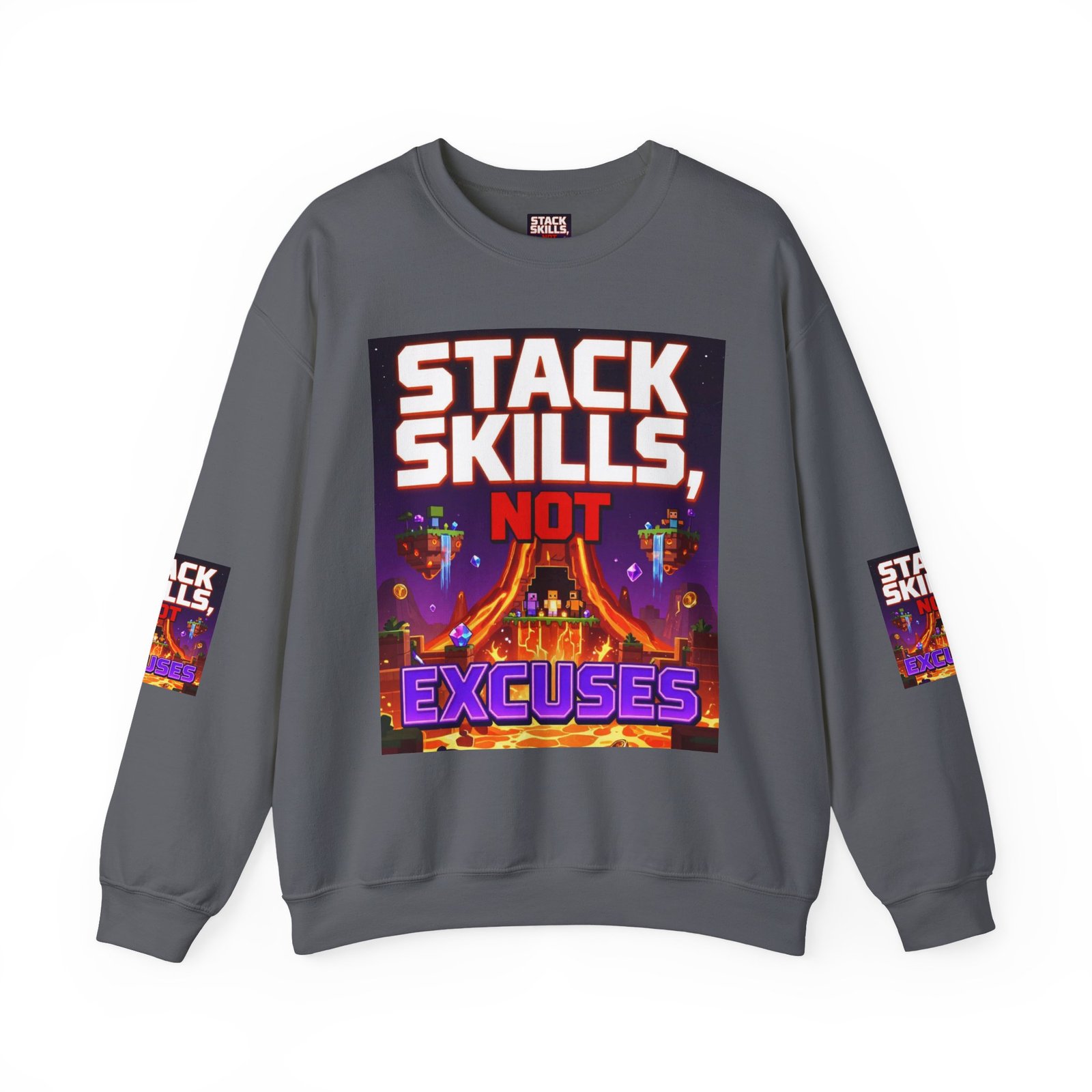 Crewneck Sweatshirt — "Stack Skills, Not Excuses" Motivational Gamer Graphic - Image 37