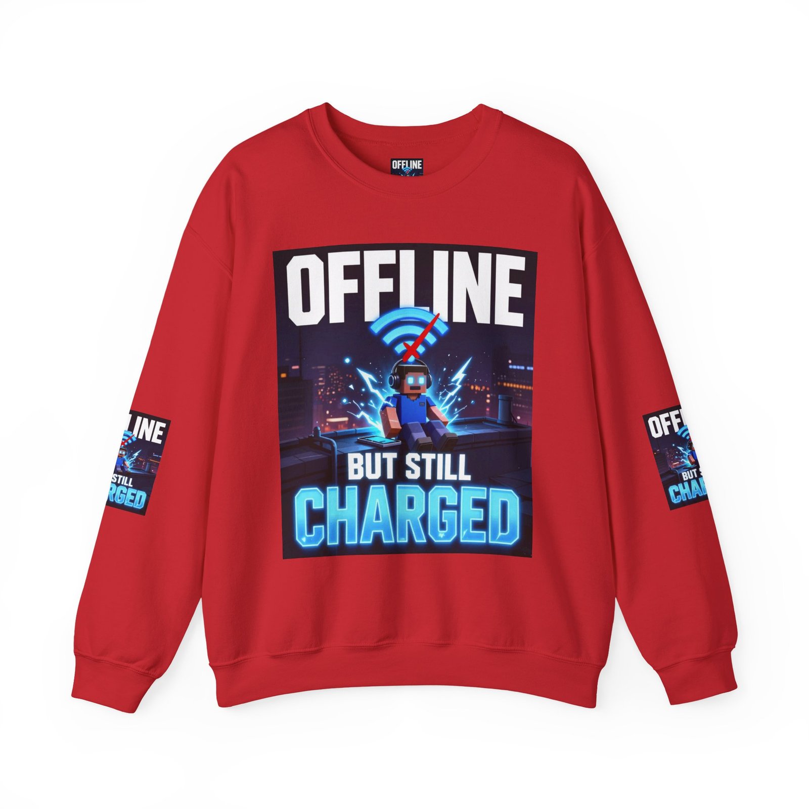Crewneck Sweatshirt — “Offline But Still Charged” Gamer Graphic - Image 45