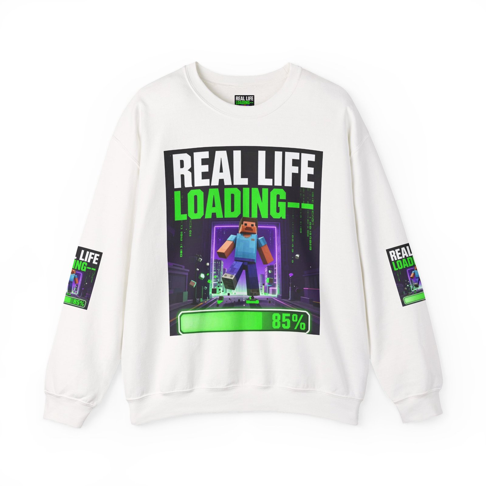 Crewneck Sweatshirt — "Real Life Loading 85%" Gamer Graphic Pullover