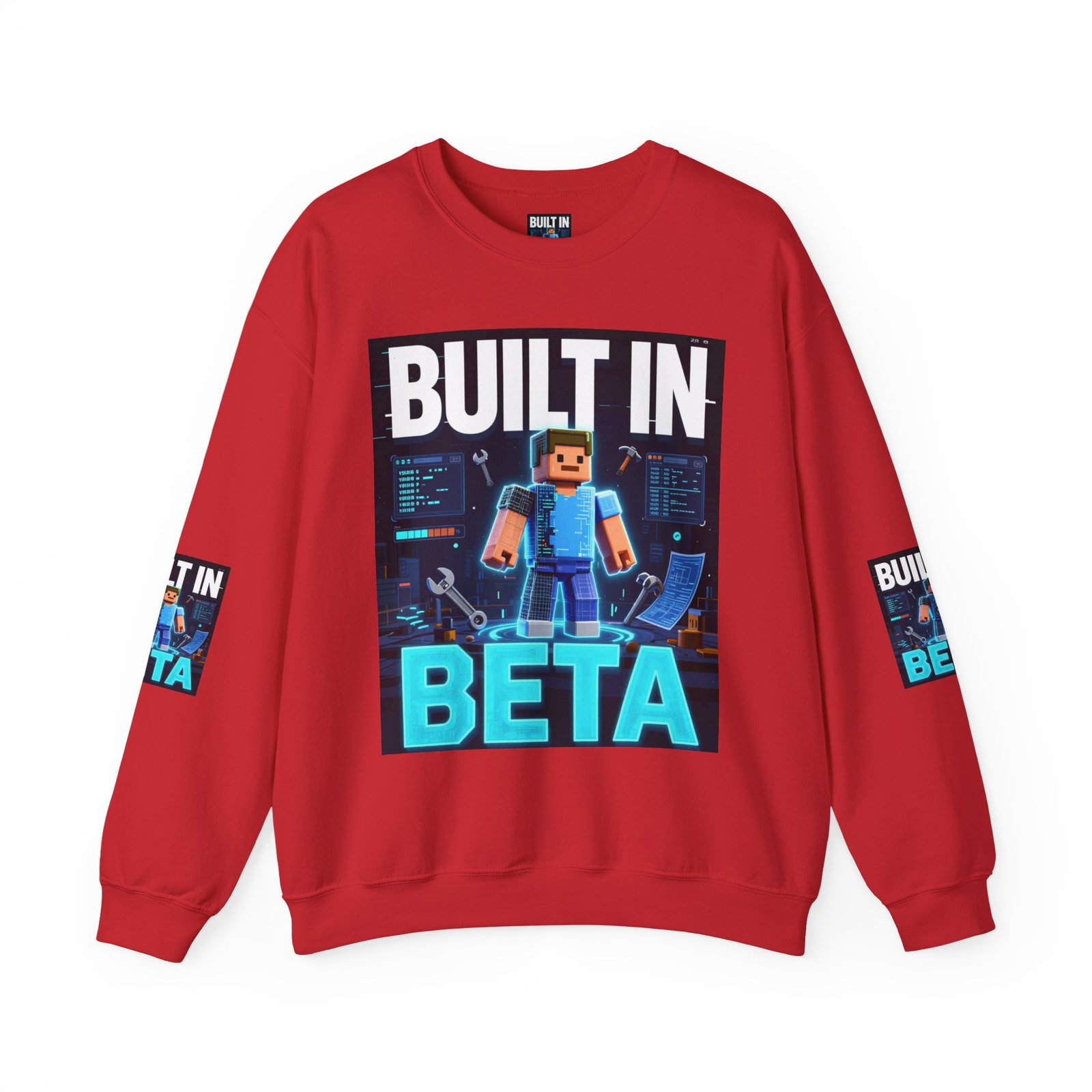 Built In Beta Crewneck Sweatshirt — Gamer Pixel Character Graphic - Image 45
