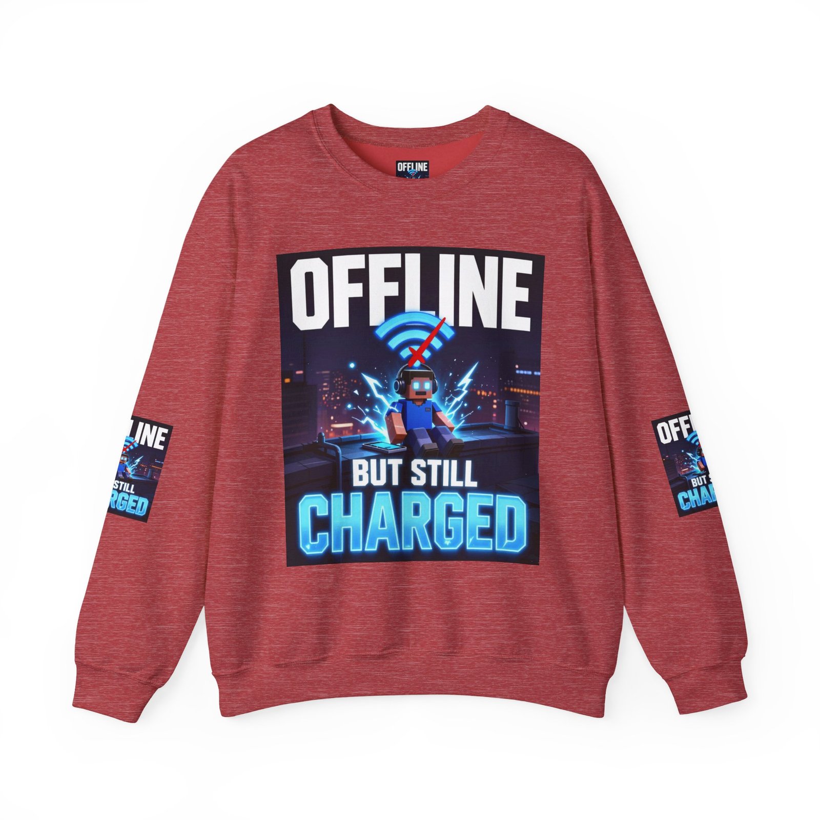 Crewneck Sweatshirt — “Offline But Still Charged” Gamer Graphic - Image 41