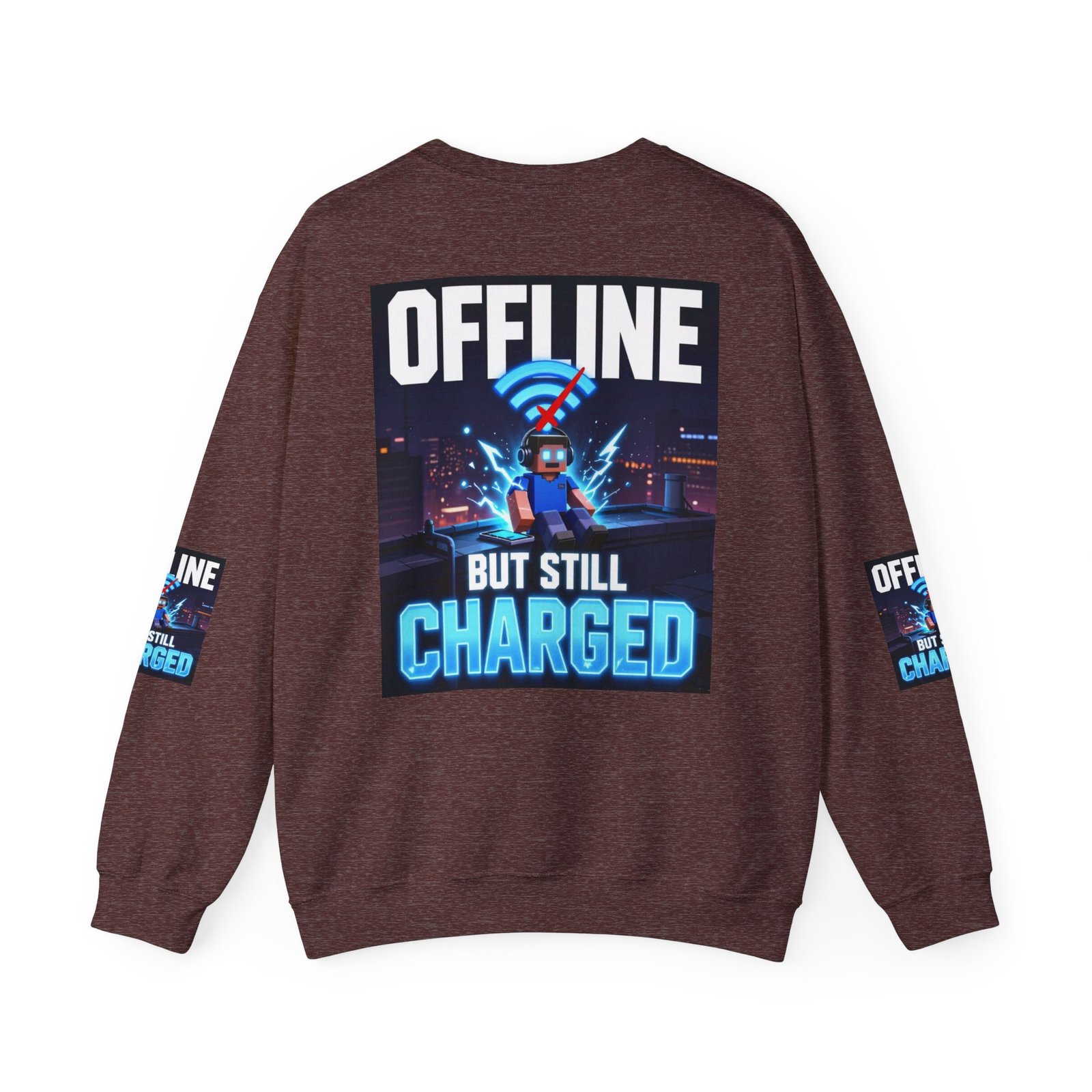 Crewneck Sweatshirt — “Offline But Still Charged” Gamer Graphic - Image 14