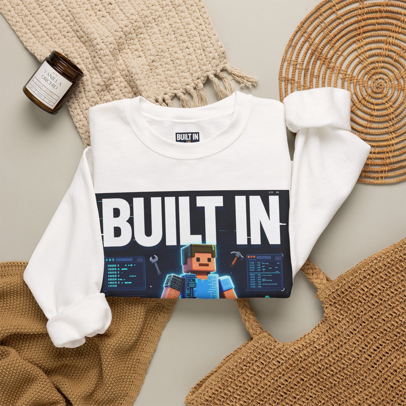 Built In Beta Crewneck Sweatshirt — Gamer Pixel Character Graphic - Image 4