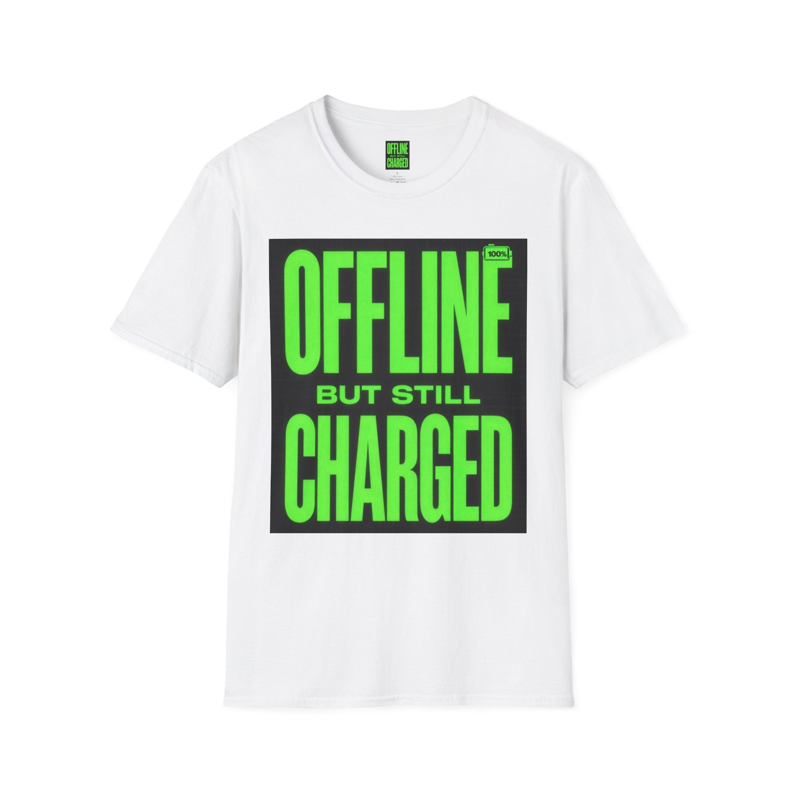 Offline But Still Charged T-Shirt — Neon Green Graphic Tee - Image 3