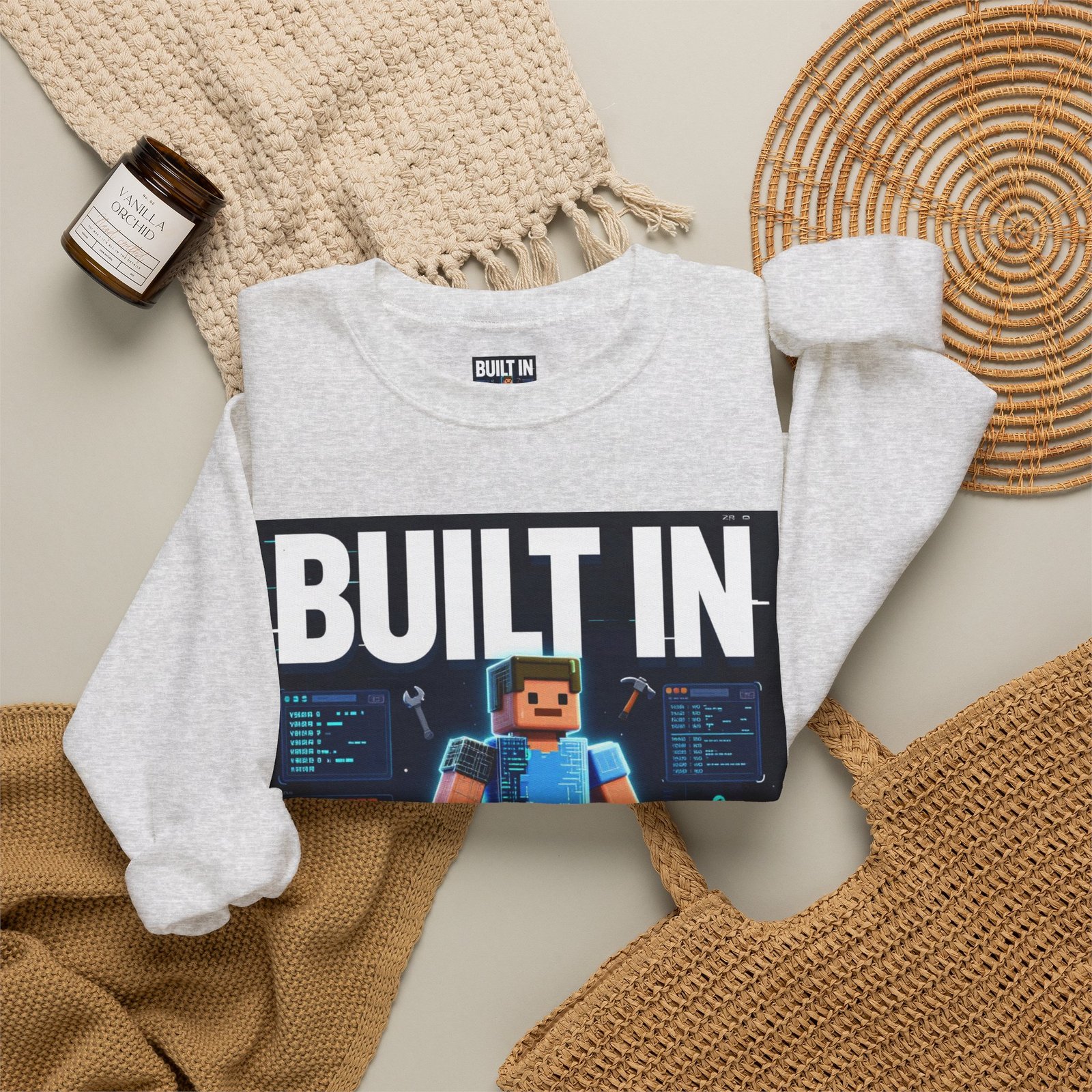 Built In Beta Crewneck Sweatshirt — Gamer Pixel Character Graphic - Image 8