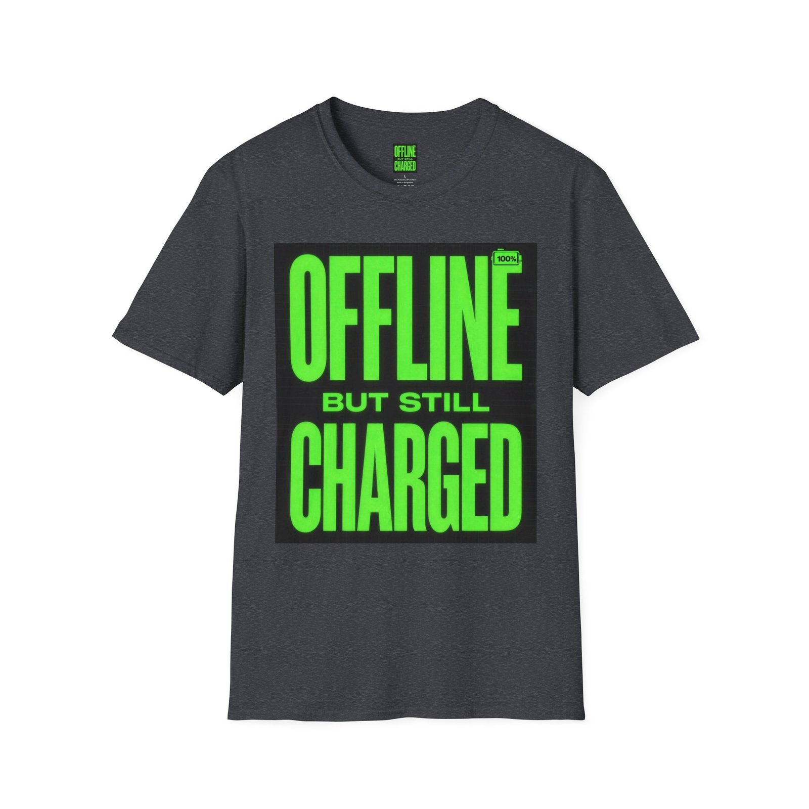 Offline But Still Charged T-Shirt — Neon Green Graphic Tee - Image 39