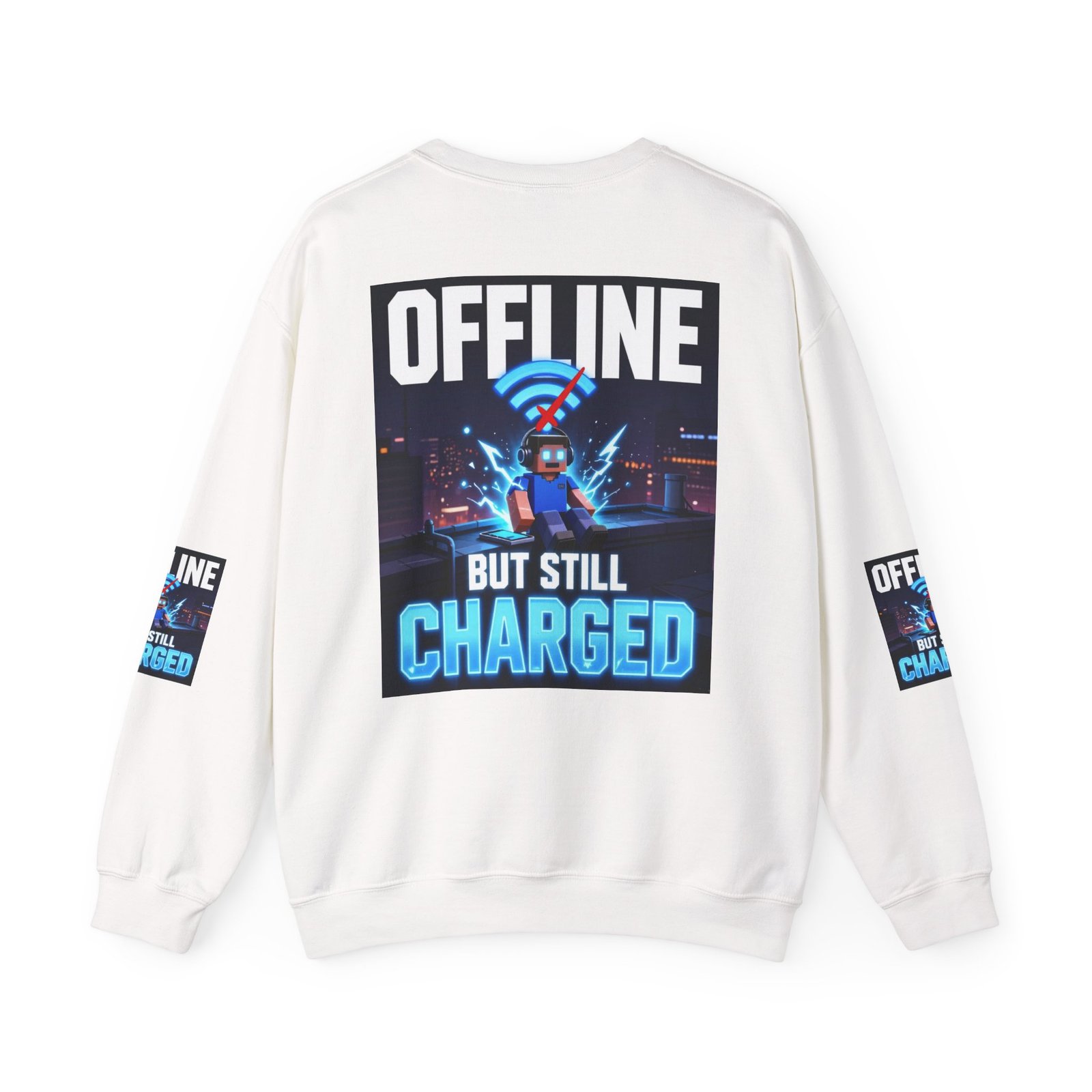 Crewneck Sweatshirt — “Offline But Still Charged” Gamer Graphic - Image 2