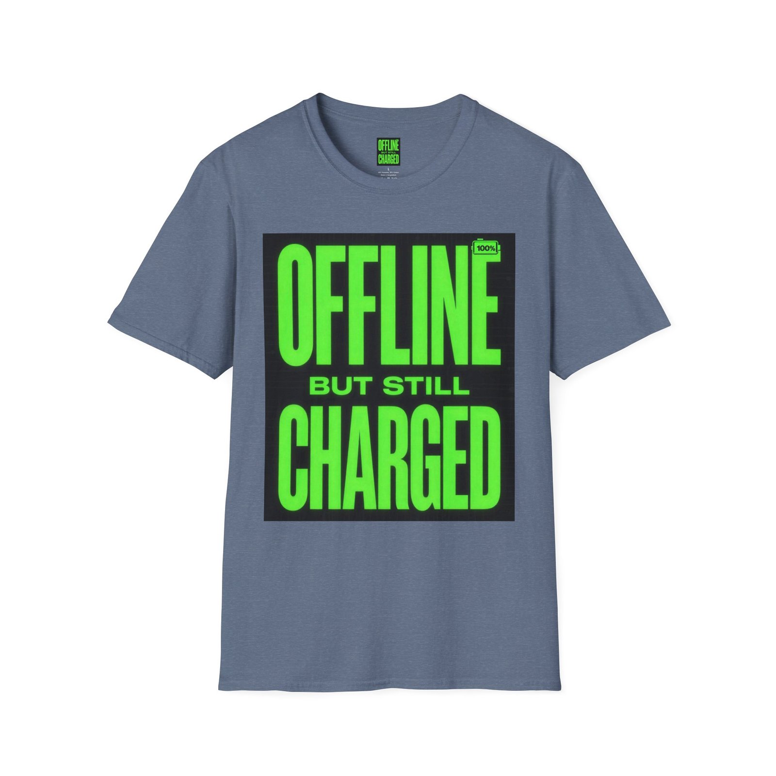 Offline But Still Charged T-Shirt — Neon Green Graphic Tee - Image 31