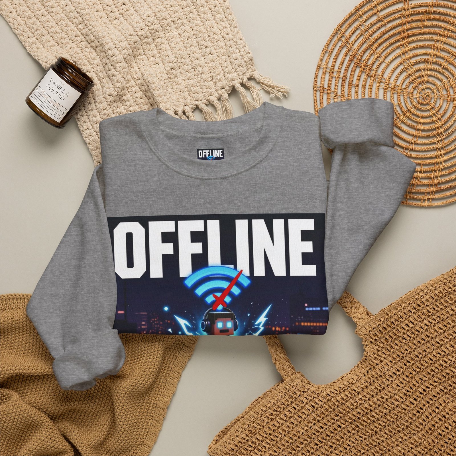 Crewneck Sweatshirt — “Offline But Still Charged” Gamer Graphic - Image 32