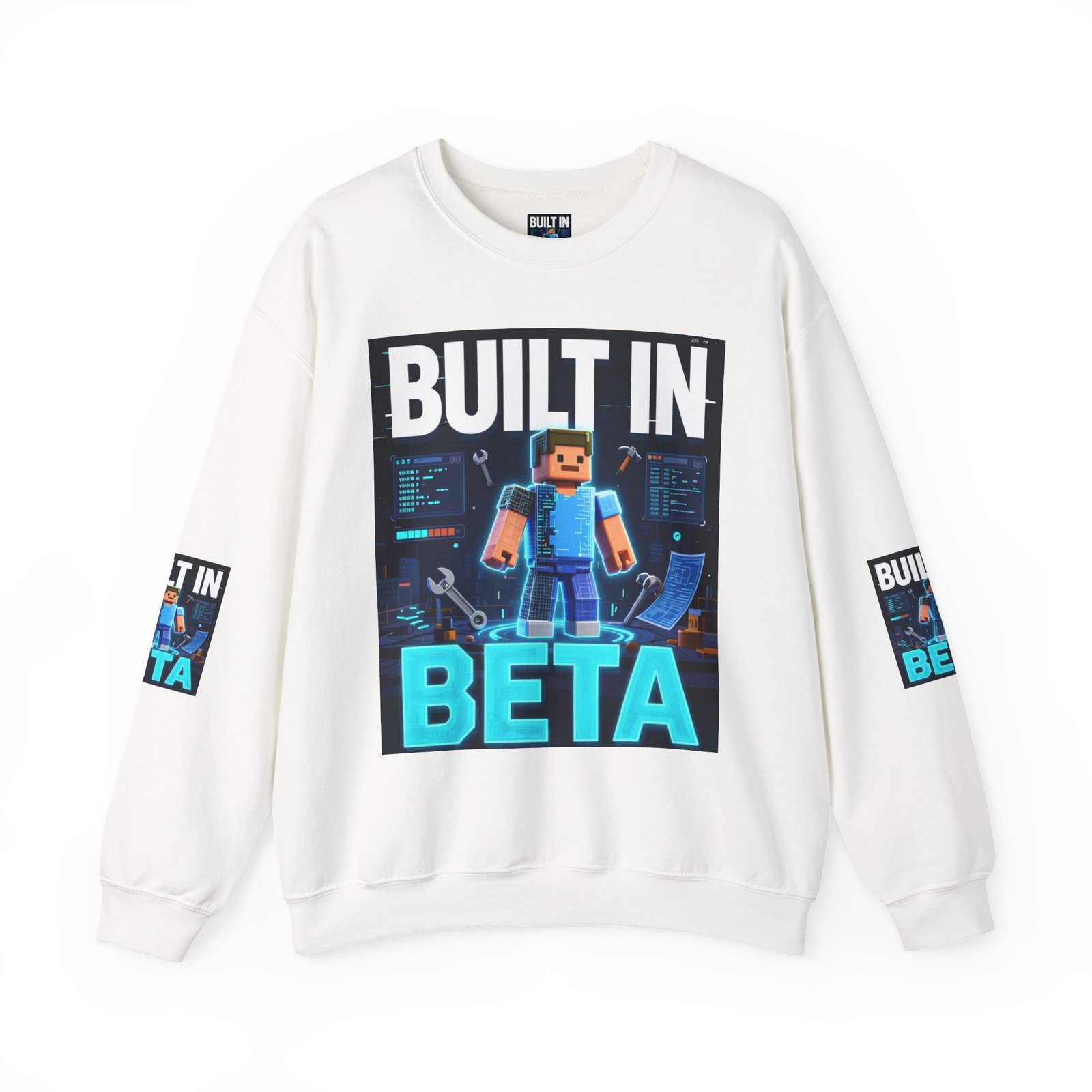 Built In Beta Crewneck Sweatshirt — Gamer Pixel Character Graphic