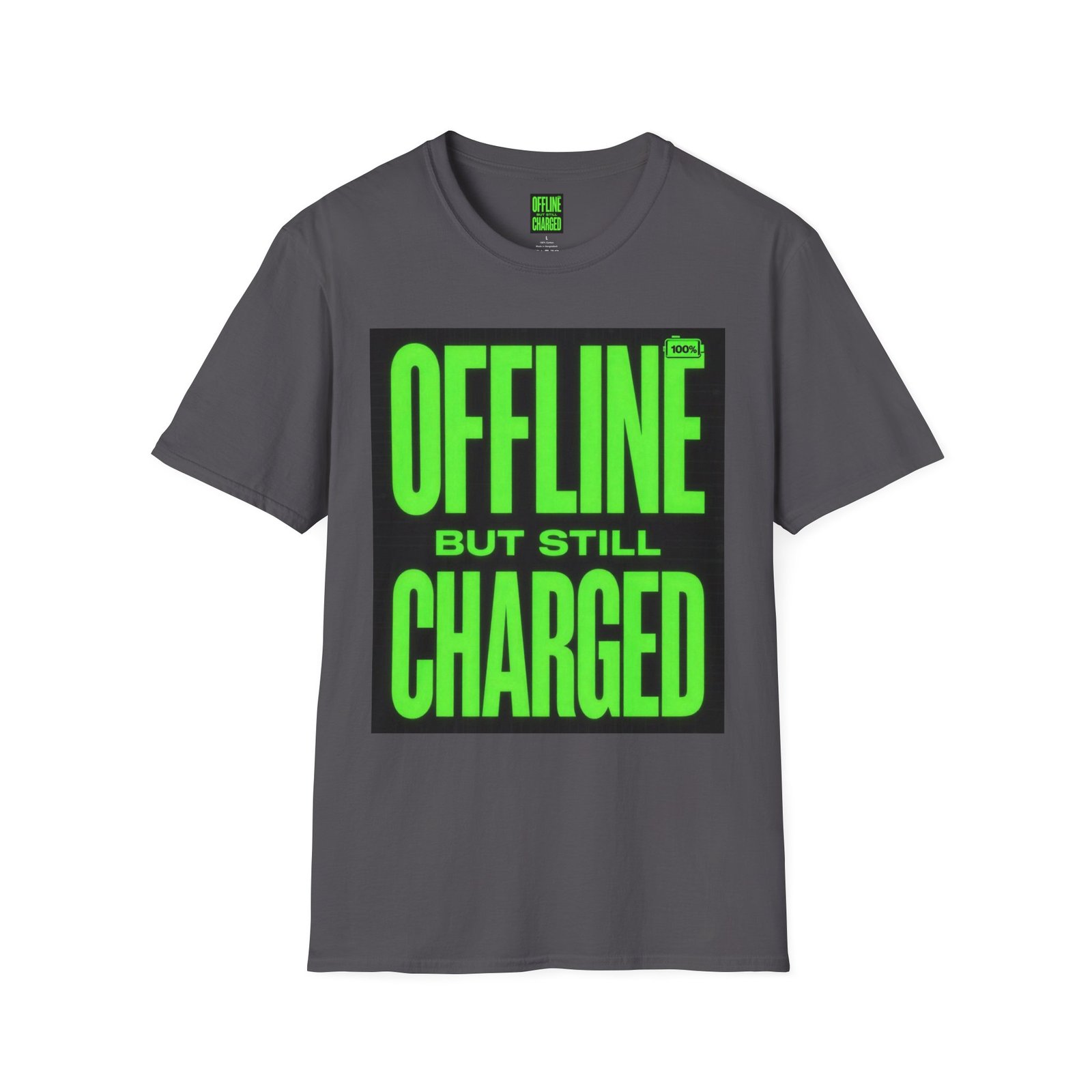 Offline But Still Charged T-Shirt — Neon Green Graphic Tee - Image 35