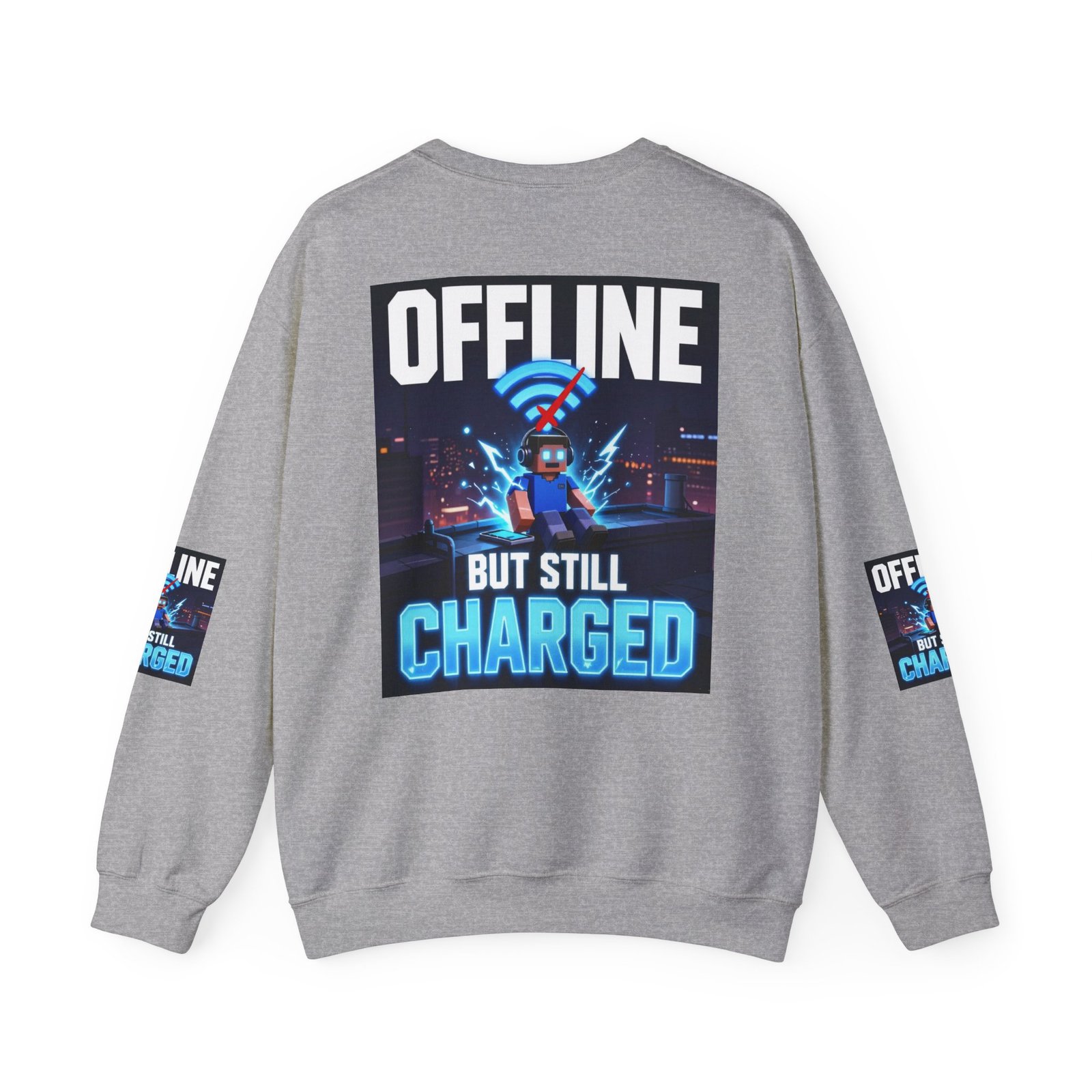 Crewneck Sweatshirt — “Offline But Still Charged” Gamer Graphic - Image 22