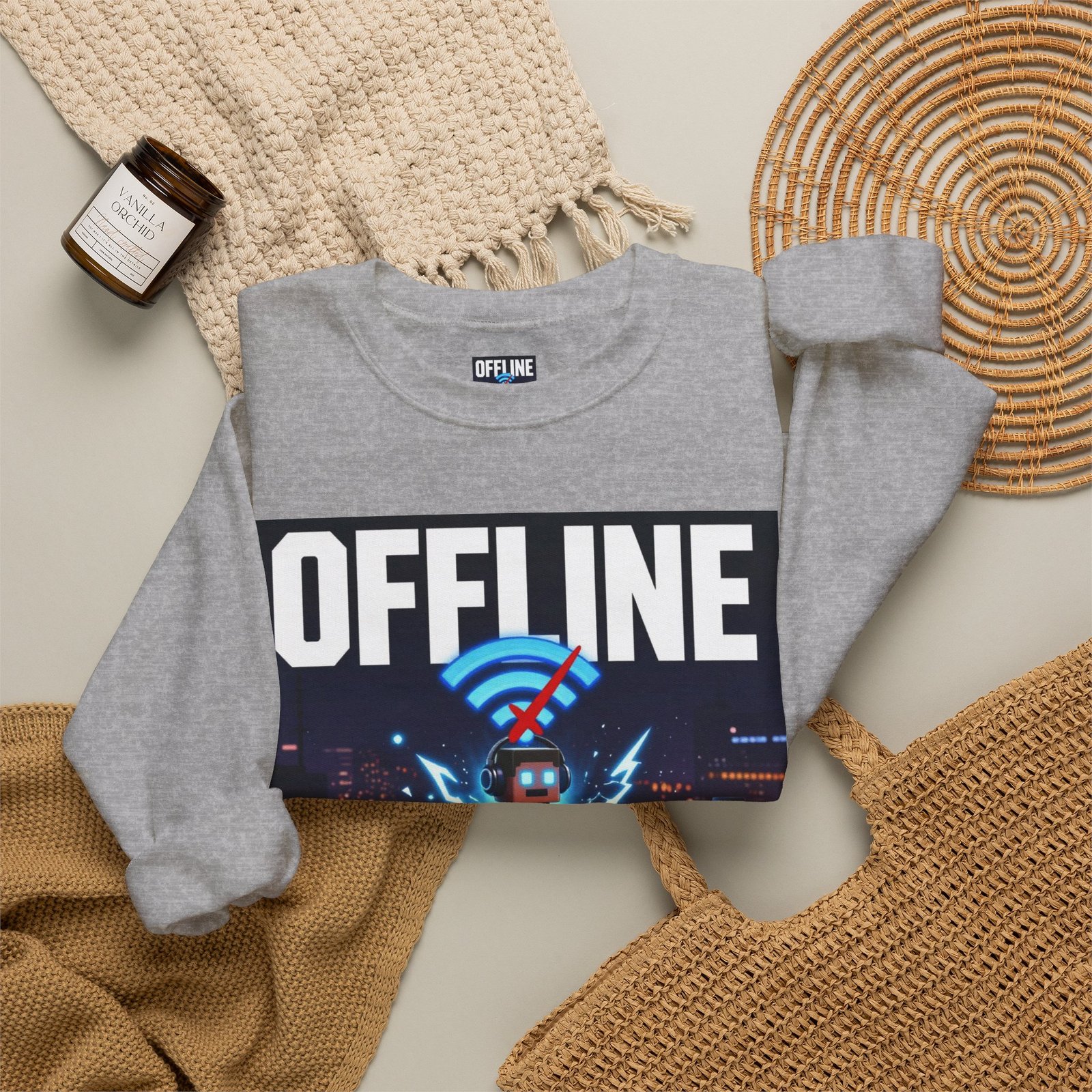 Crewneck Sweatshirt — “Offline But Still Charged” Gamer Graphic - Image 24
