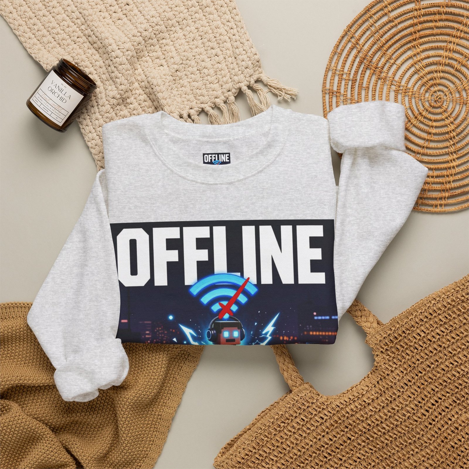 Crewneck Sweatshirt — “Offline But Still Charged” Gamer Graphic - Image 8