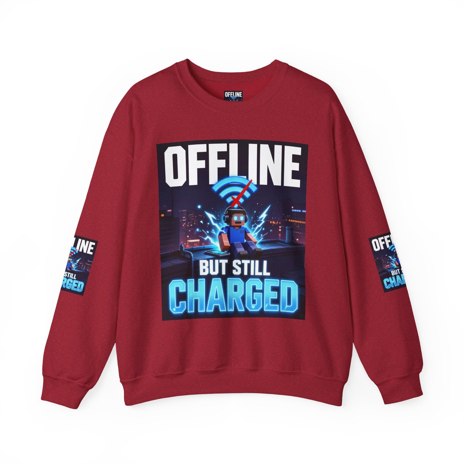 Crewneck Sweatshirt — “Offline But Still Charged” Gamer Graphic - Image 49