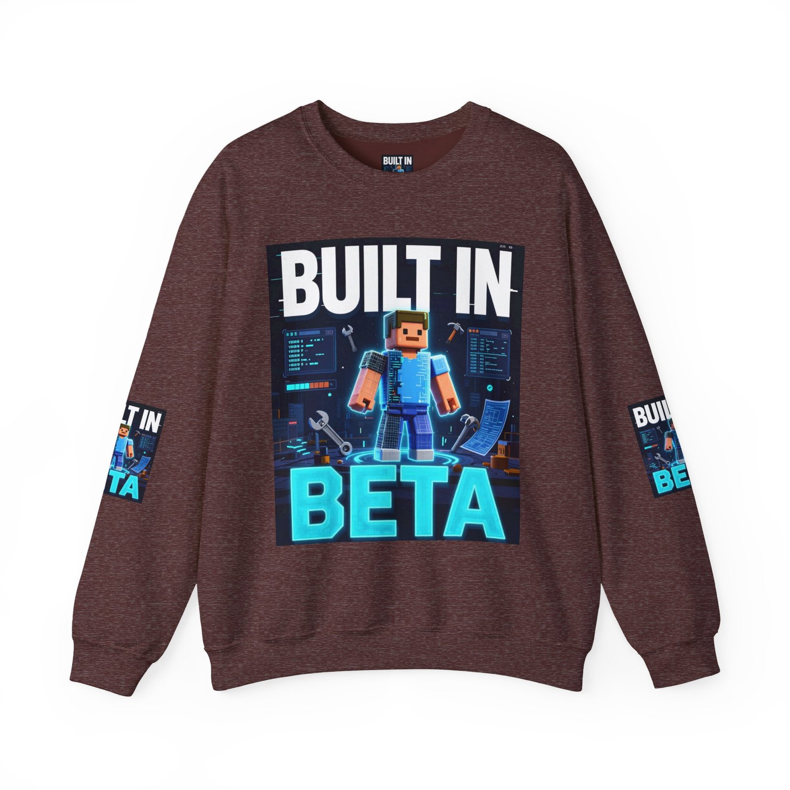 Built In Beta Crewneck Sweatshirt — Gamer Pixel Character Graphic - Image 13