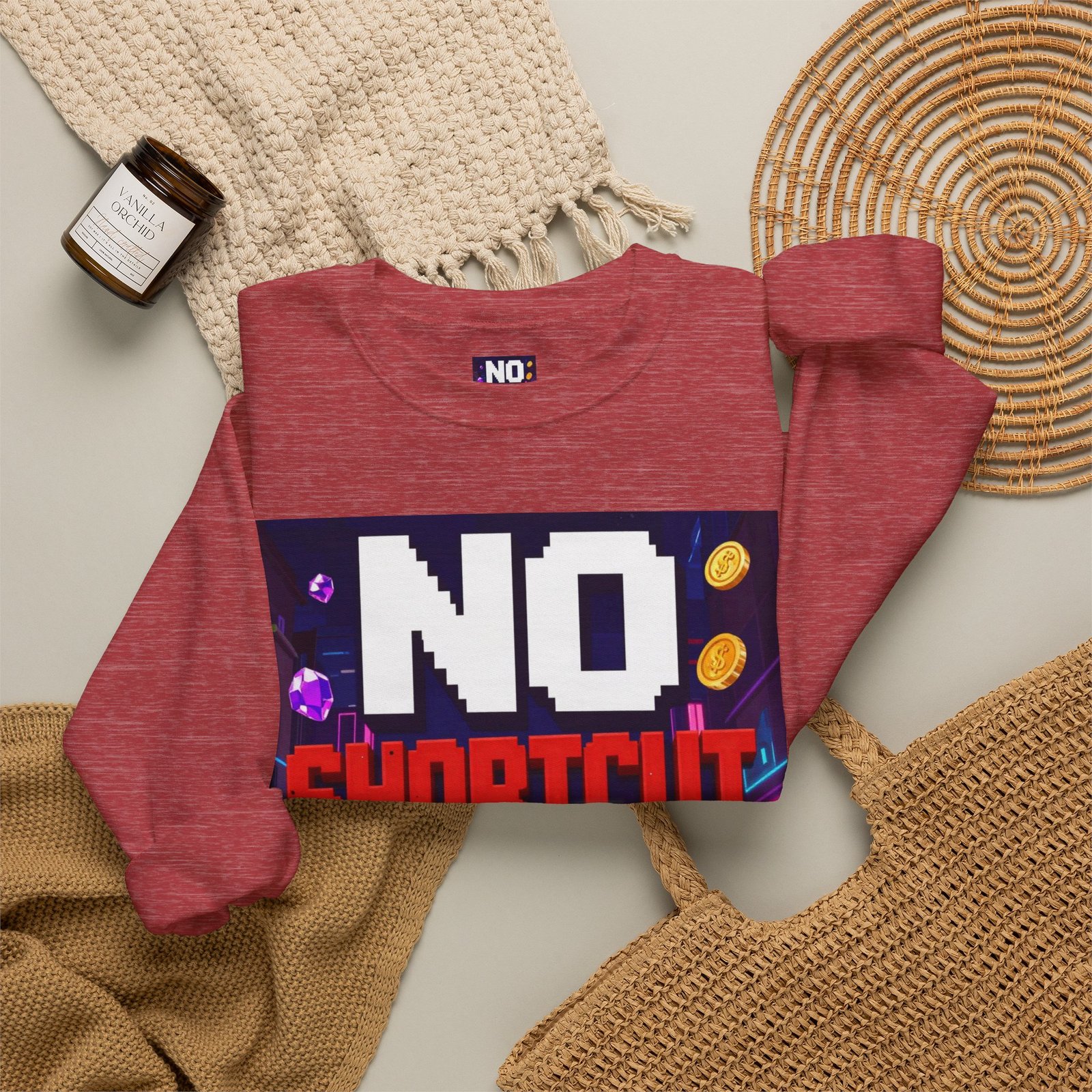 Crewneck Sweatshirt — "NO Shortcut Energy" Retro Gamer Graphic - Image 44