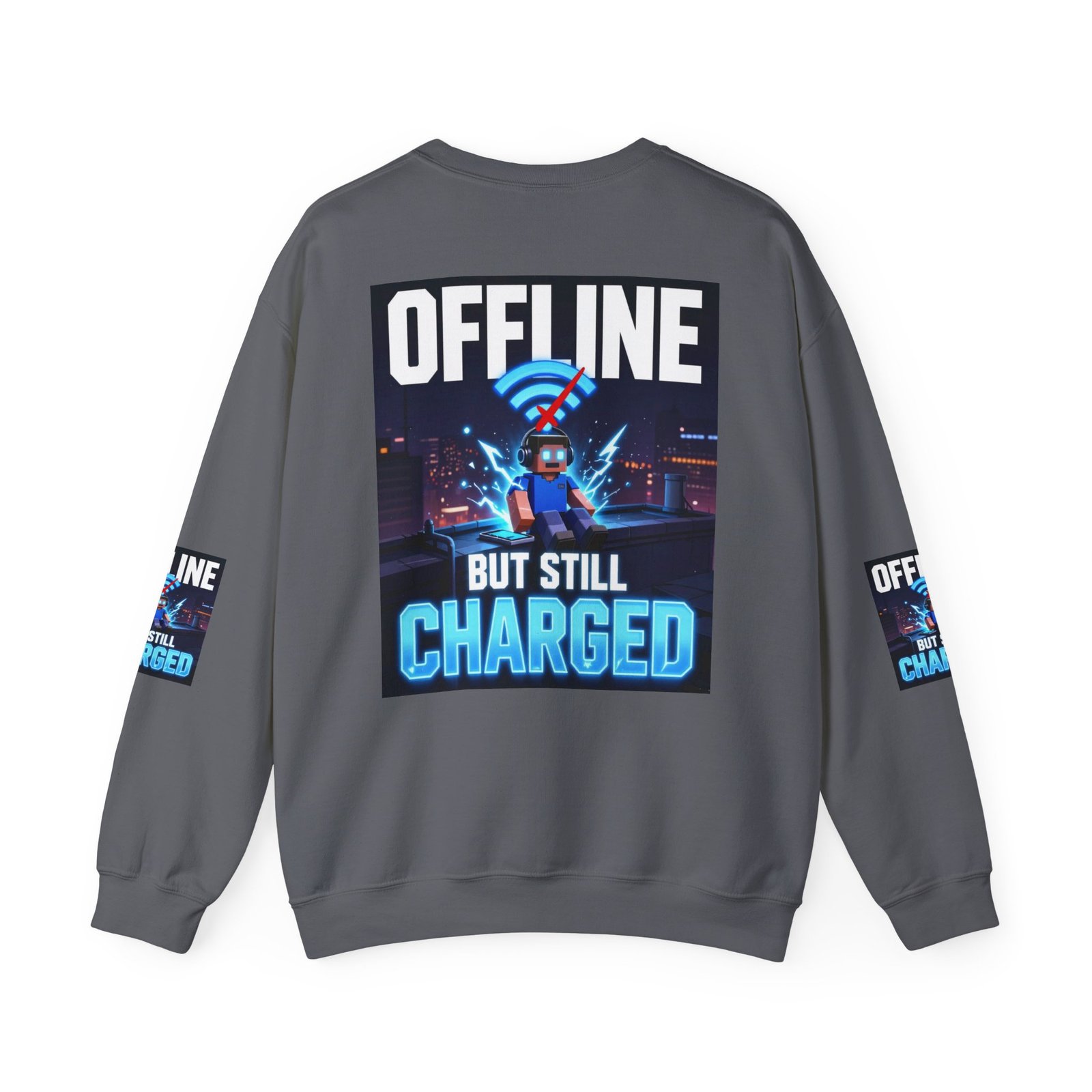 Crewneck Sweatshirt — “Offline But Still Charged” Gamer Graphic - Image 38