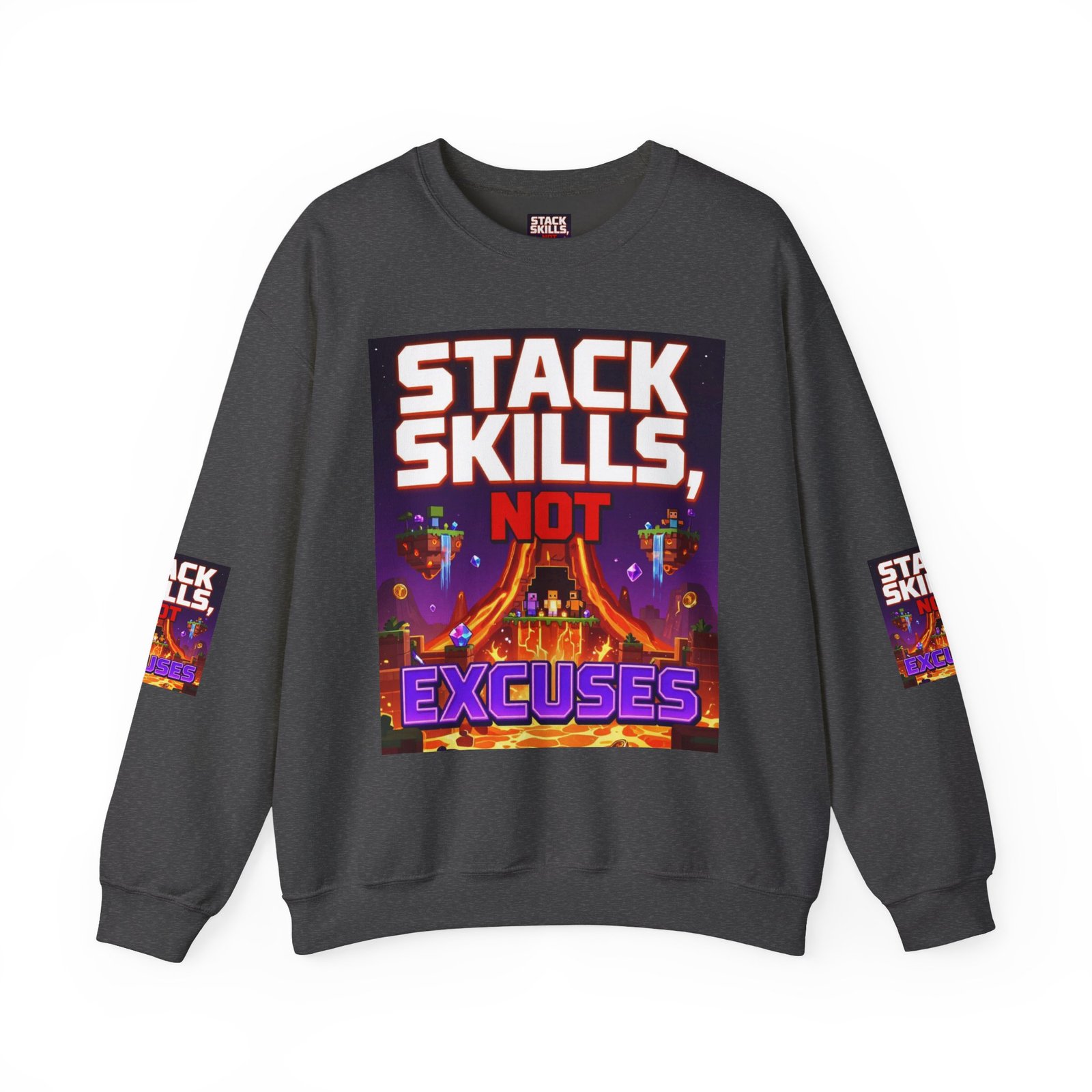 Crewneck Sweatshirt — "Stack Skills, Not Excuses" Motivational Gamer Graphic - Image 33