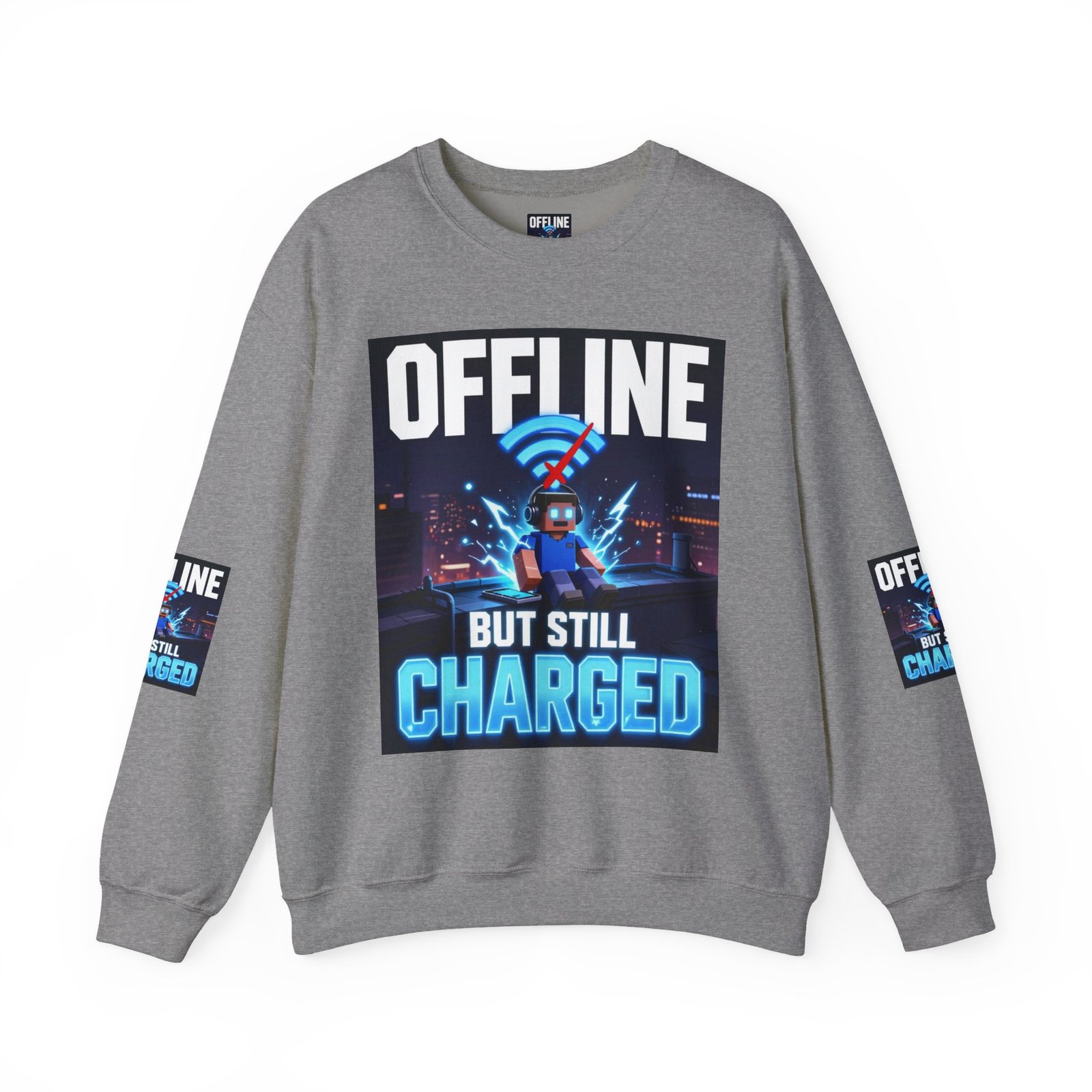 Crewneck Sweatshirt — “Offline But Still Charged” Gamer Graphic - Image 29