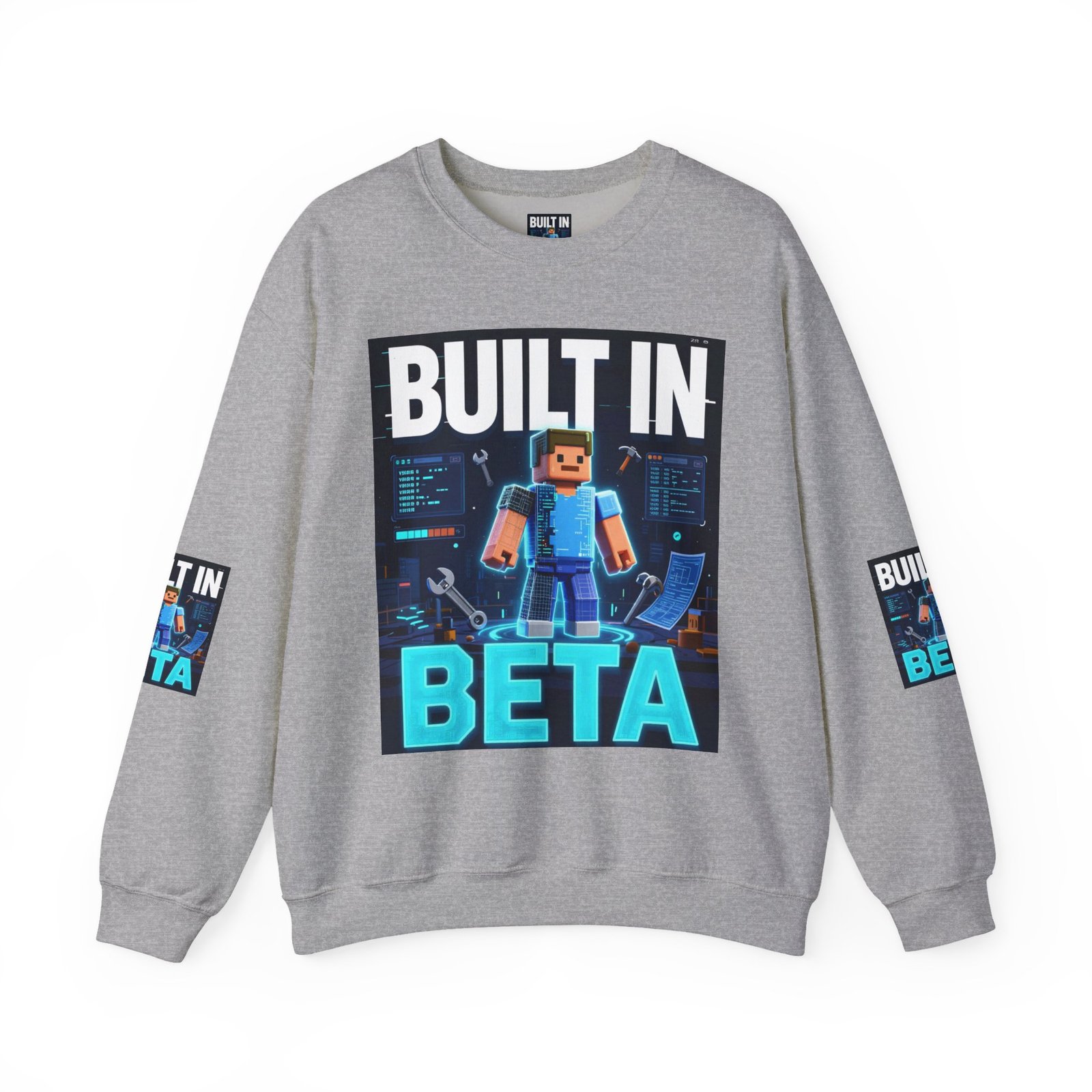 Built In Beta Crewneck Sweatshirt — Gamer Pixel Character Graphic - Image 21
