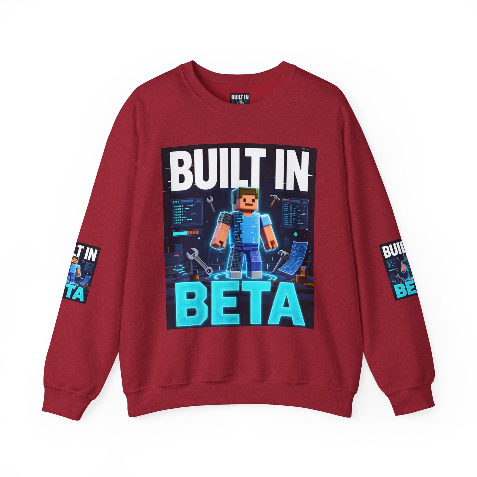 Built In Beta Crewneck Sweatshirt — Gamer Pixel Character Graphic - Image 49