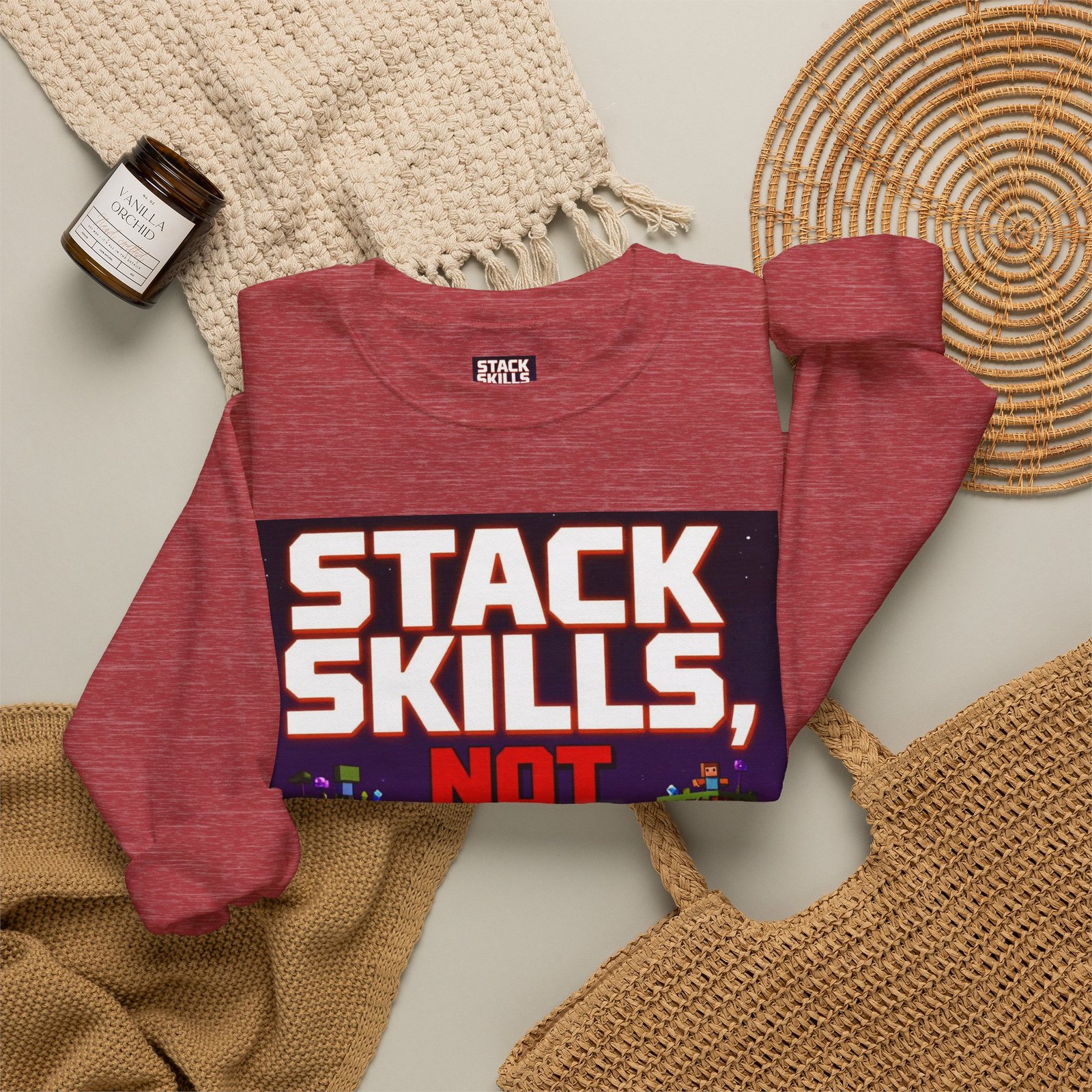 Crewneck Sweatshirt — "Stack Skills, Not Excuses" Motivational Gamer Graphic - Image 44