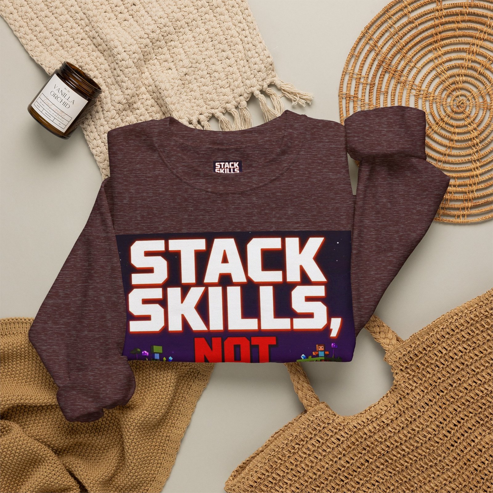 Crewneck Sweatshirt — "Stack Skills, Not Excuses" Motivational Gamer Graphic - Image 16
