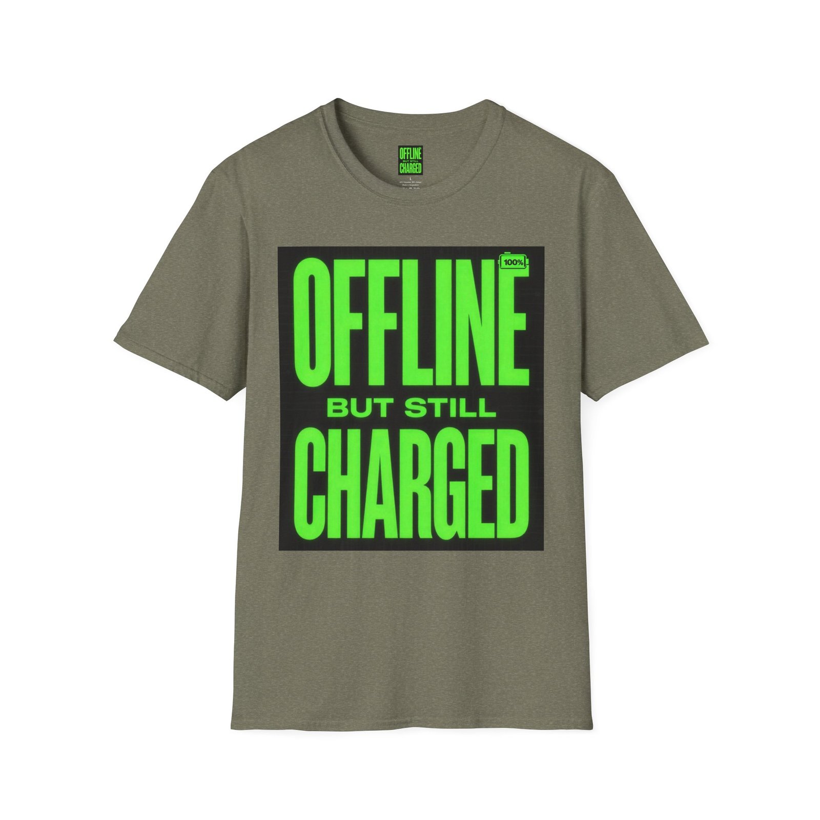 Offline But Still Charged T-Shirt — Neon Green Graphic Tee - Image 19