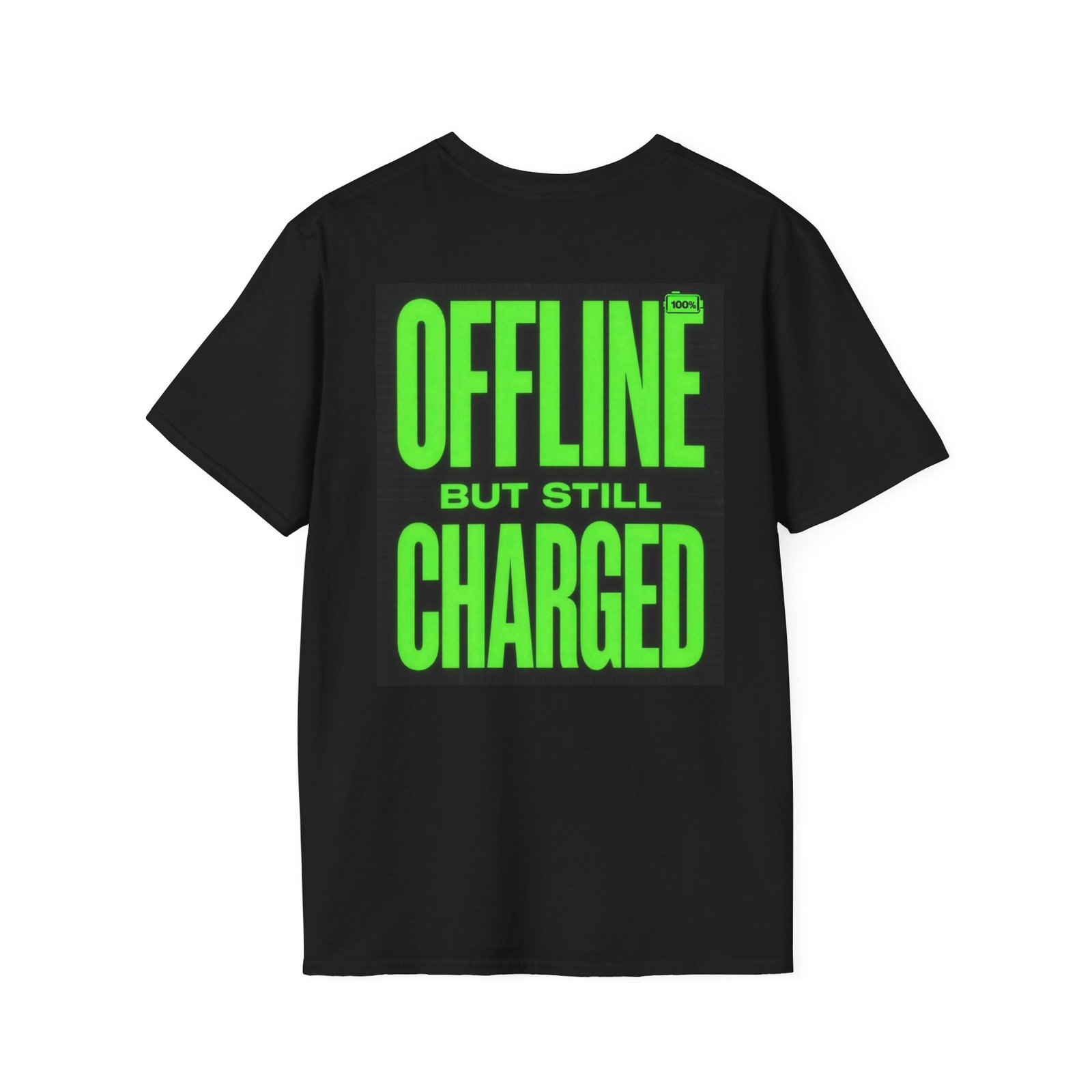 Offline But Still Charged T-Shirt — Neon Green Graphic Tee - Image 8