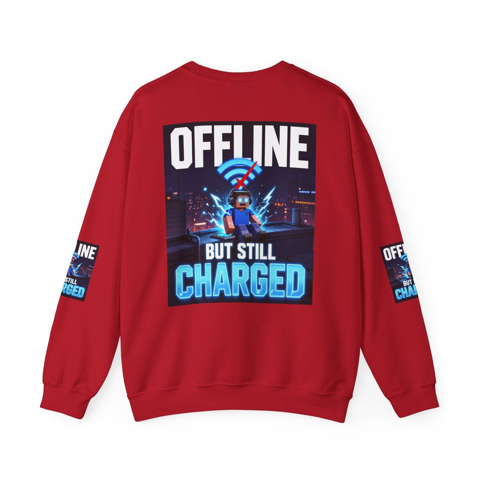Crewneck Sweatshirt — “Offline But Still Charged” Gamer Graphic - Image 54
