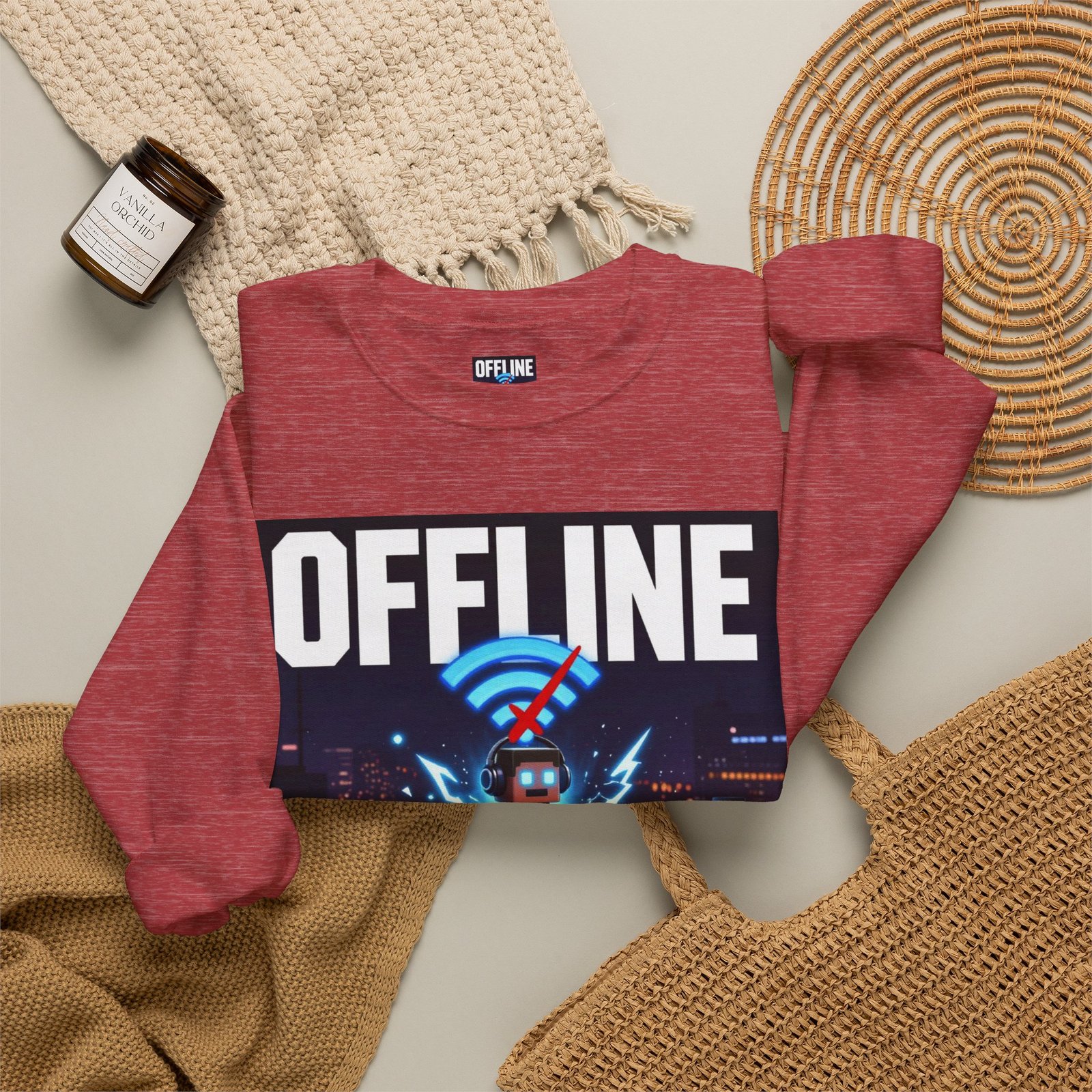 Crewneck Sweatshirt — “Offline But Still Charged” Gamer Graphic - Image 44