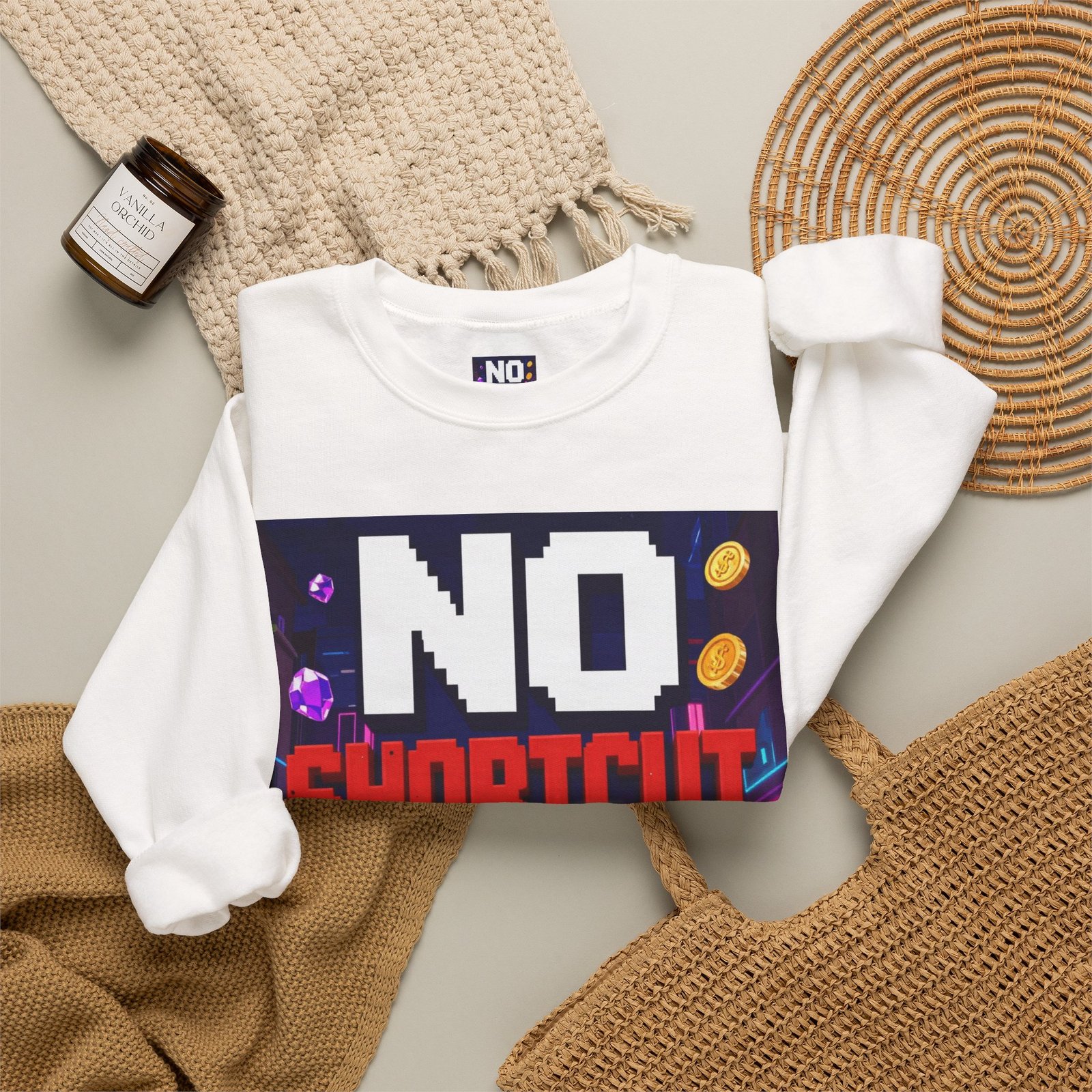 Crewneck Sweatshirt — "NO Shortcut Energy" Retro Gamer Graphic - Image 4