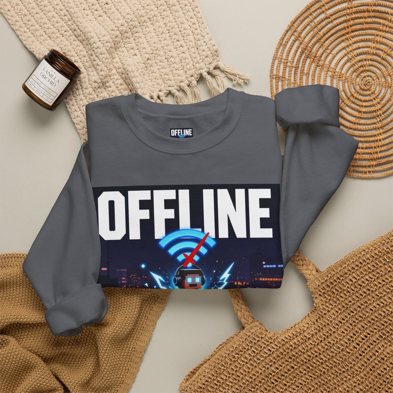 Crewneck Sweatshirt — “Offline But Still Charged” Gamer Graphic - Image 40