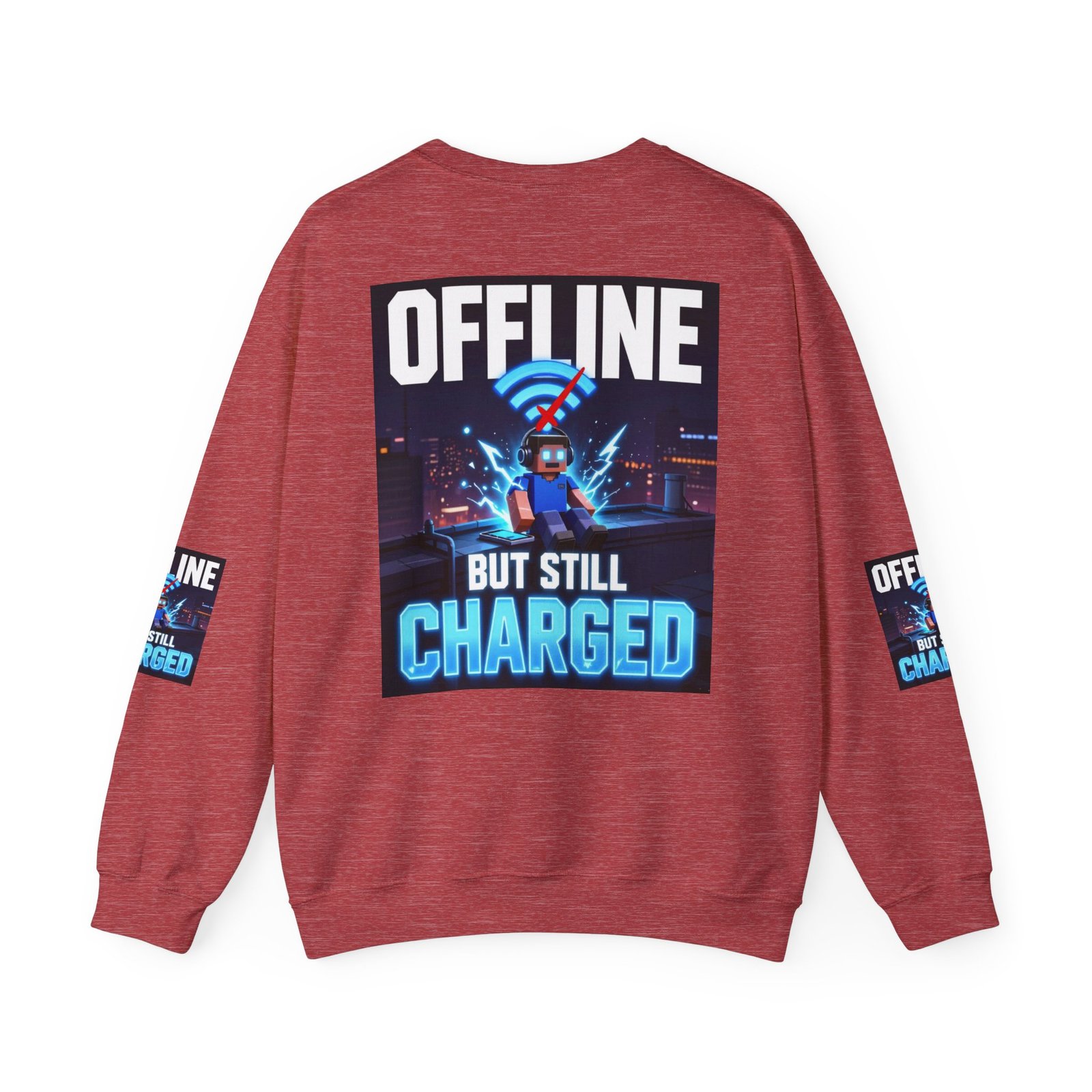 Crewneck Sweatshirt — “Offline But Still Charged” Gamer Graphic - Image 42