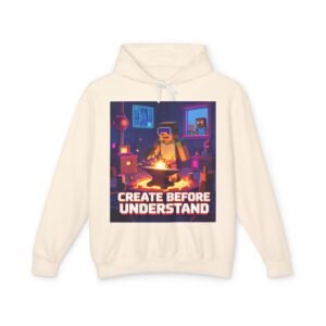 Create Before Understand Hoodie — Gamer Pixel Art Motivational Pullover