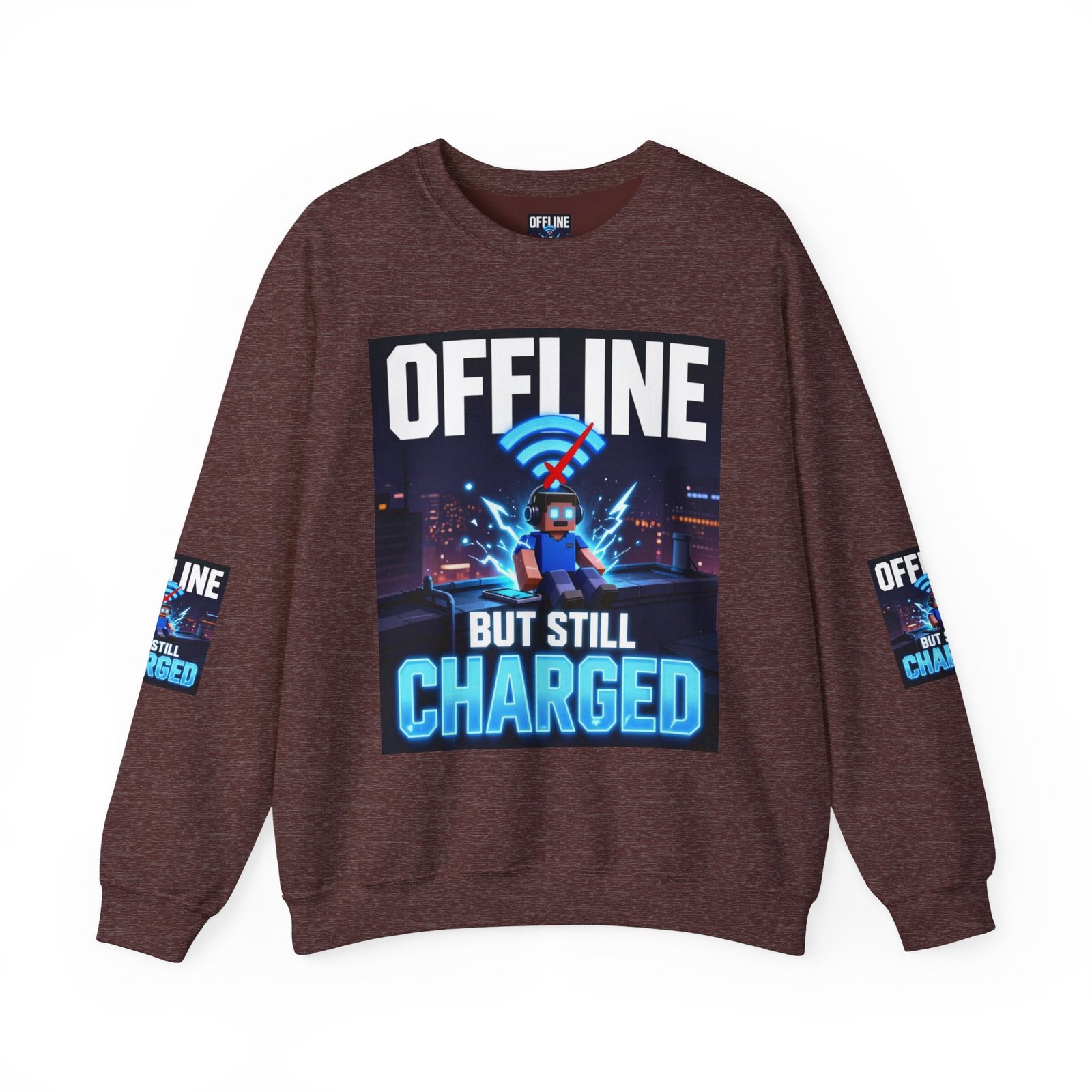 Crewneck Sweatshirt — “Offline But Still Charged” Gamer Graphic - Image 13