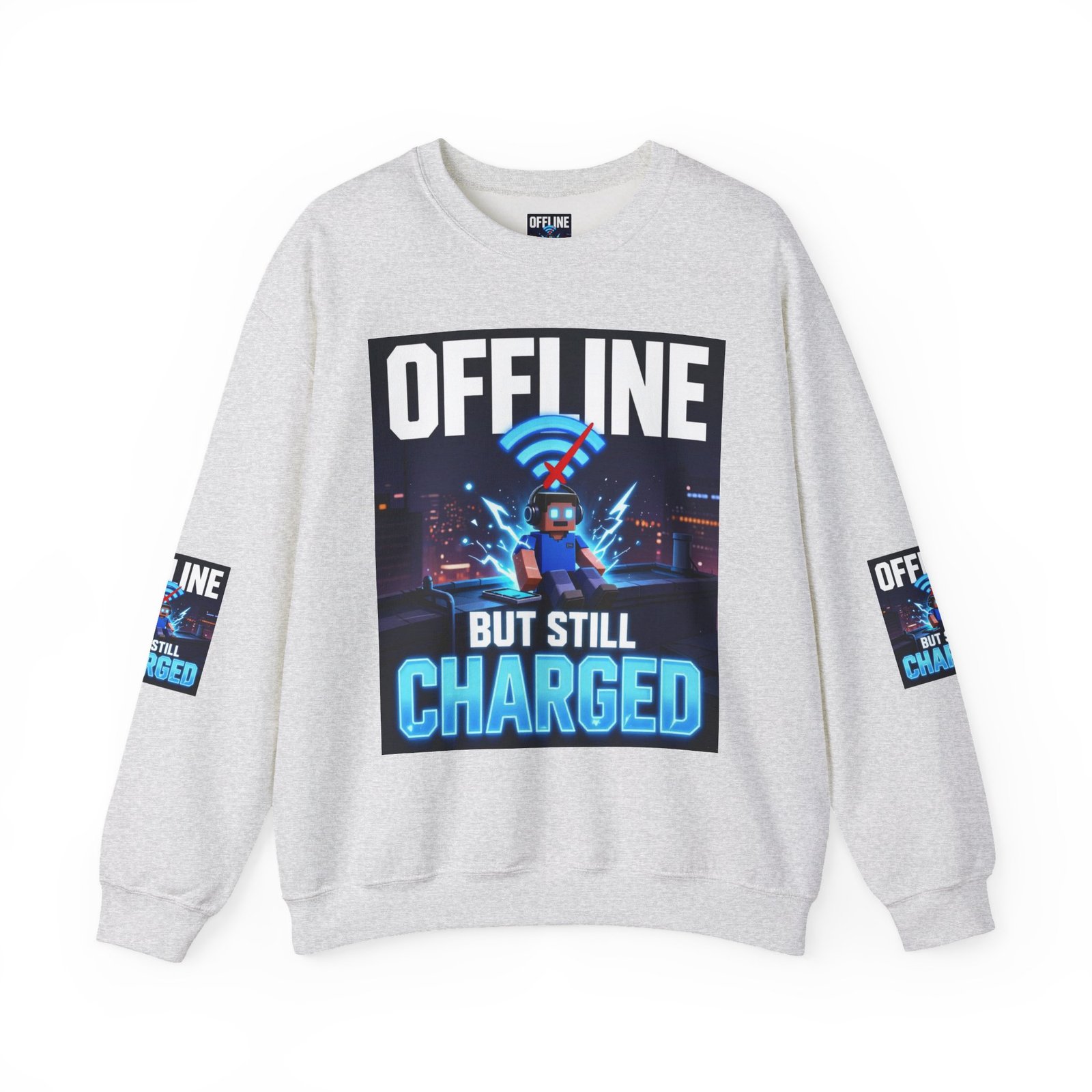 Crewneck Sweatshirt — “Offline But Still Charged” Gamer Graphic - Image 9