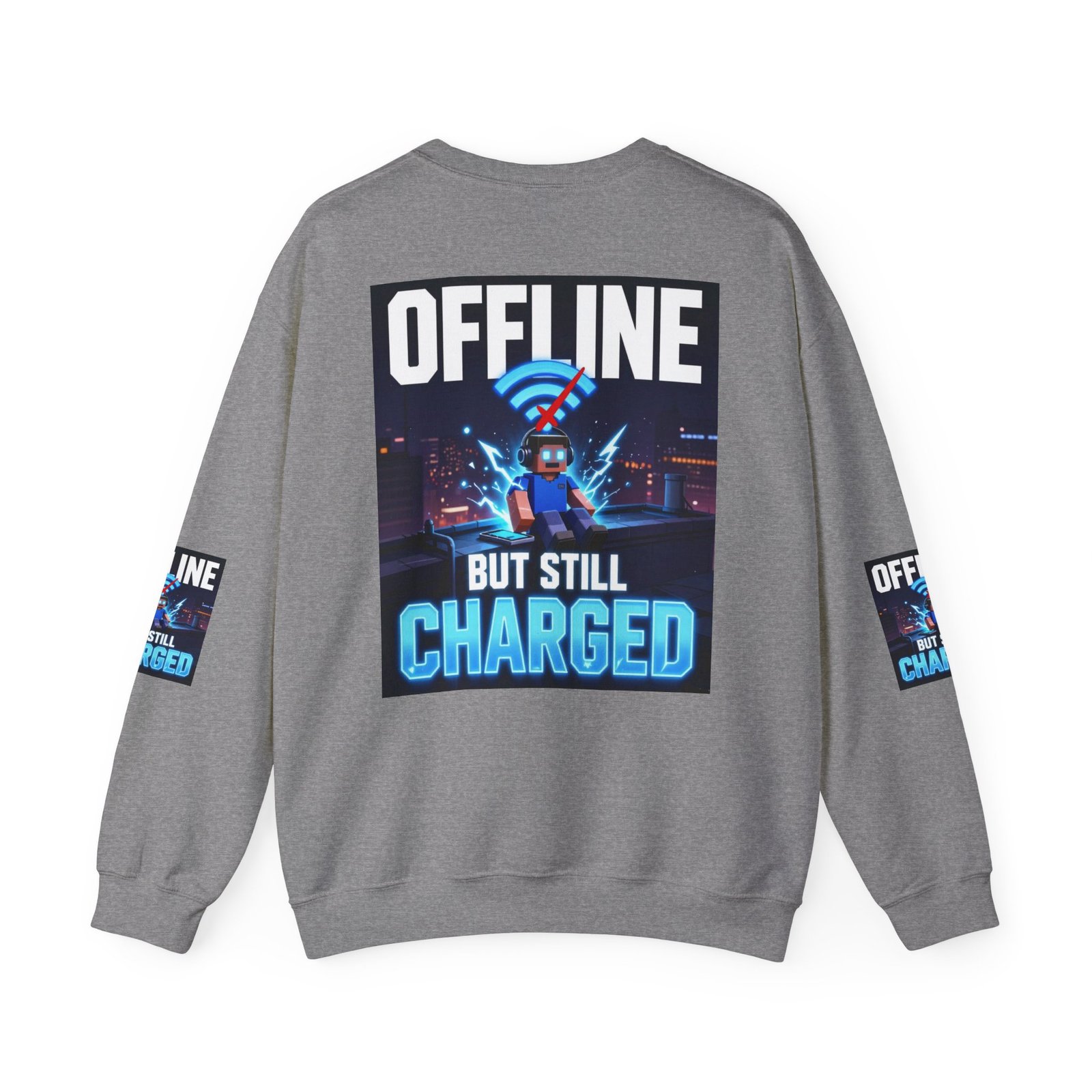 Crewneck Sweatshirt — “Offline But Still Charged” Gamer Graphic - Image 30