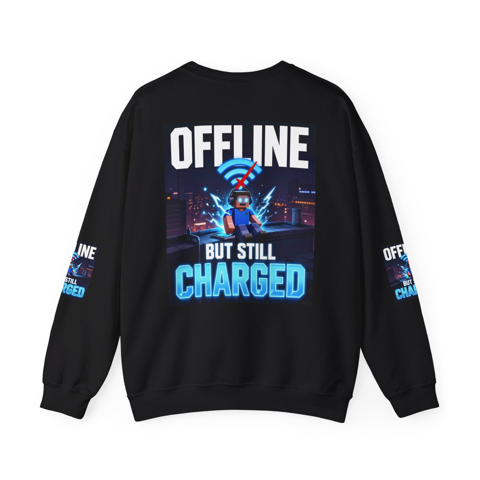 Crewneck Sweatshirt — “Offline But Still Charged” Gamer Graphic - Image 18