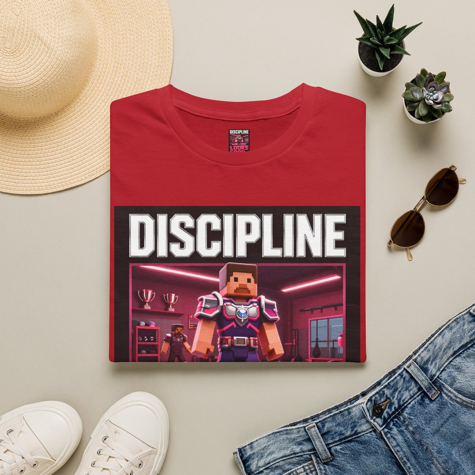 T‑Shirt — 'DISCIPLINE Looks Good' Gamer Pixel Armor Tee - Image 49